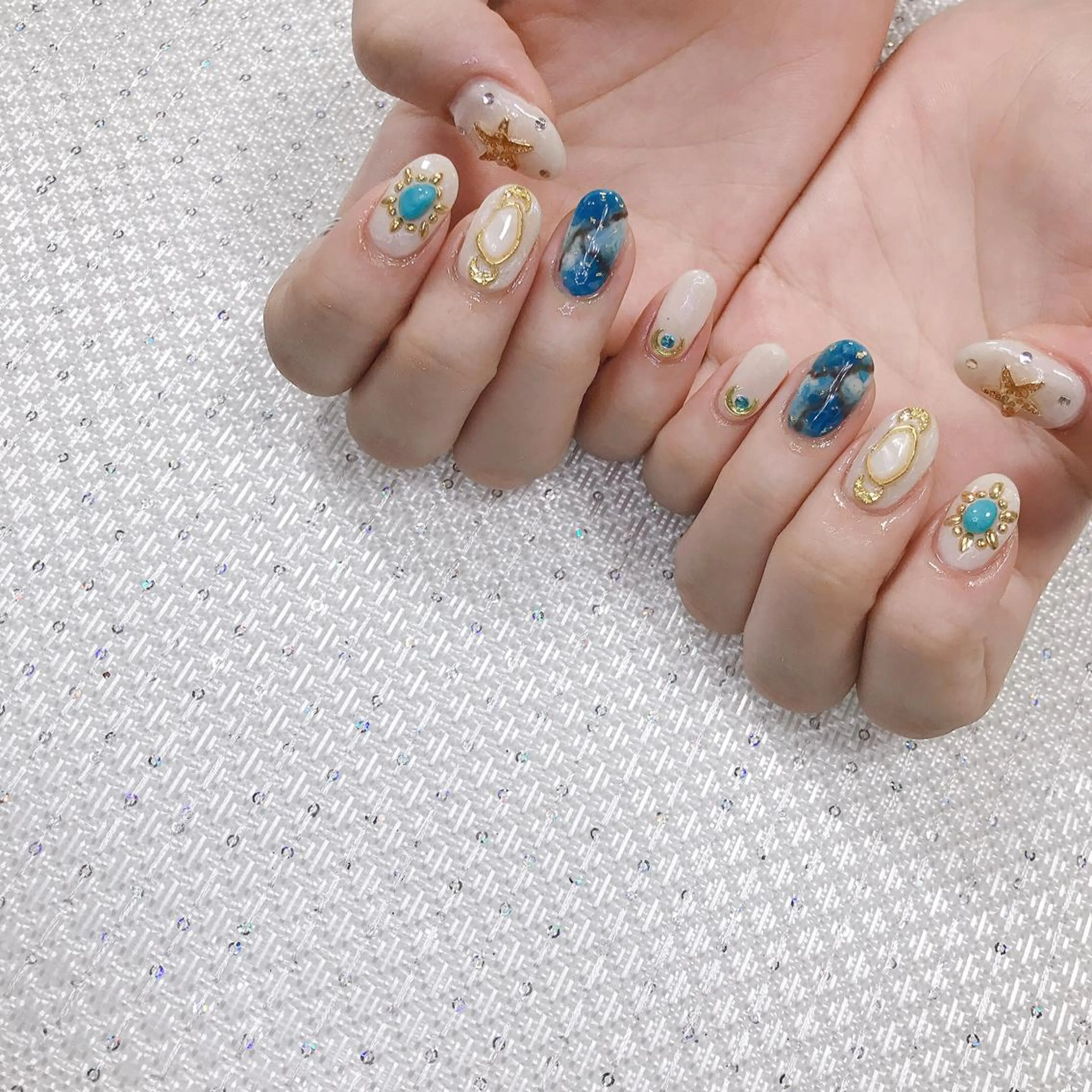 ネイル アートネイル 韓国ネイル 大理石ネイル(マーブル) ミラーネイル ニュアンスネイル ハンドネイル MoonLight MIHOのネイルデザイン