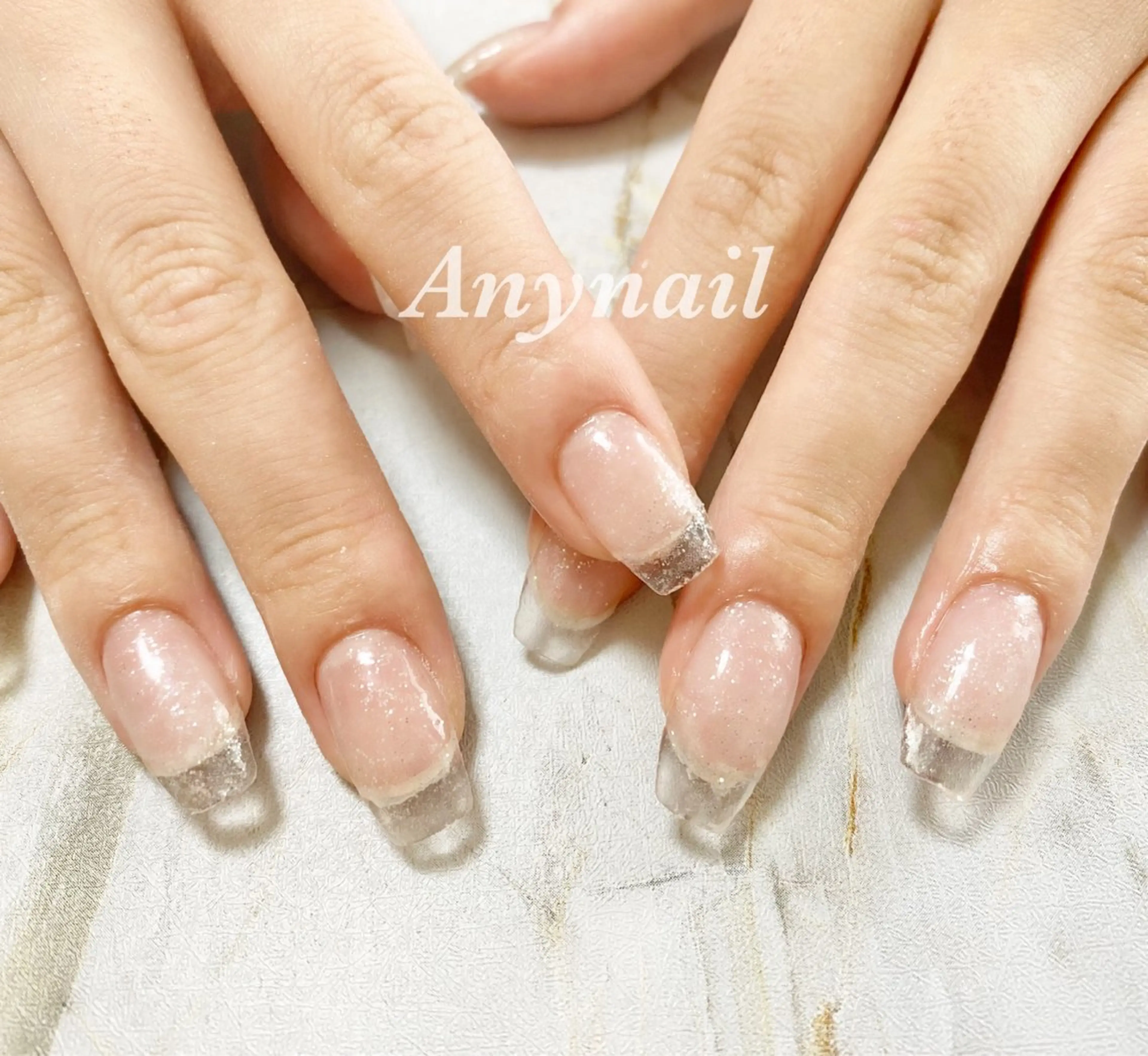 ネイル ブルー クリアネイル ラメ(グリッター) スカルプネイル ハンドネイル 岩澤 恵子のネイルデザイン