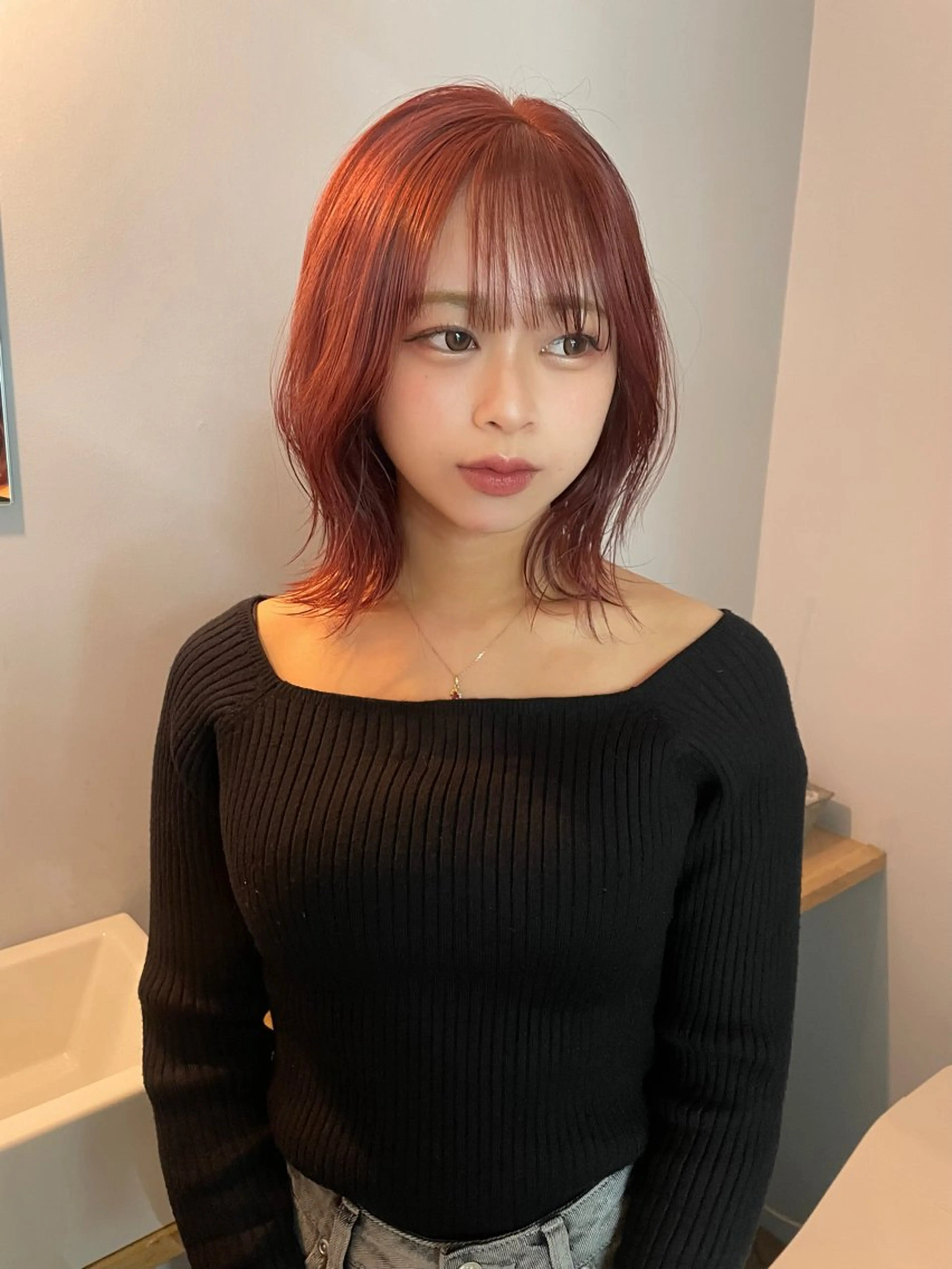 ミディアム カラー ヘアカラー トリートメント カットモデル/ ハイトーン/ゆうあのヘアスタイル