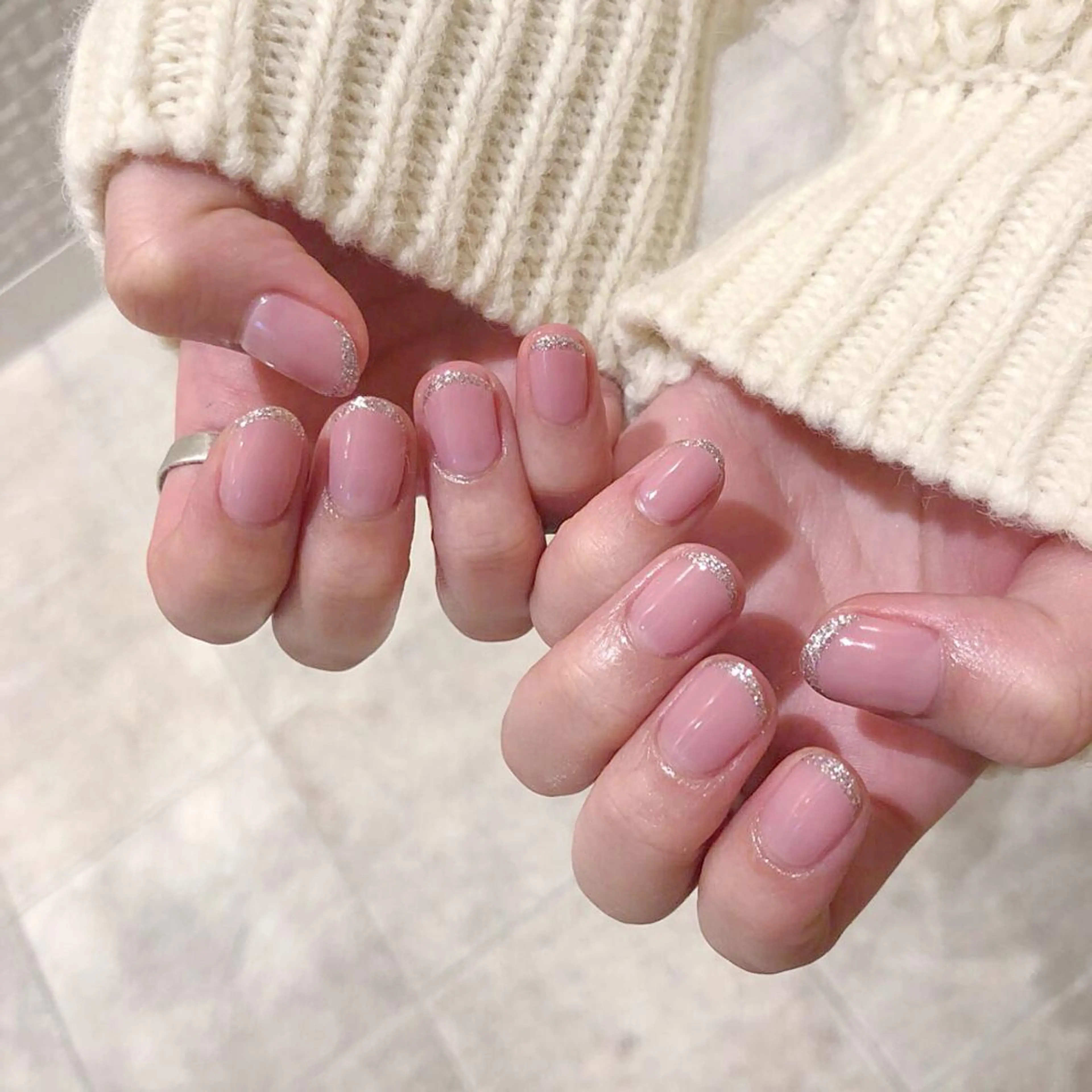 ネイル フレンチネイル ラメ(グリッター) ピンク Kanon 🤍のネイルデザイン