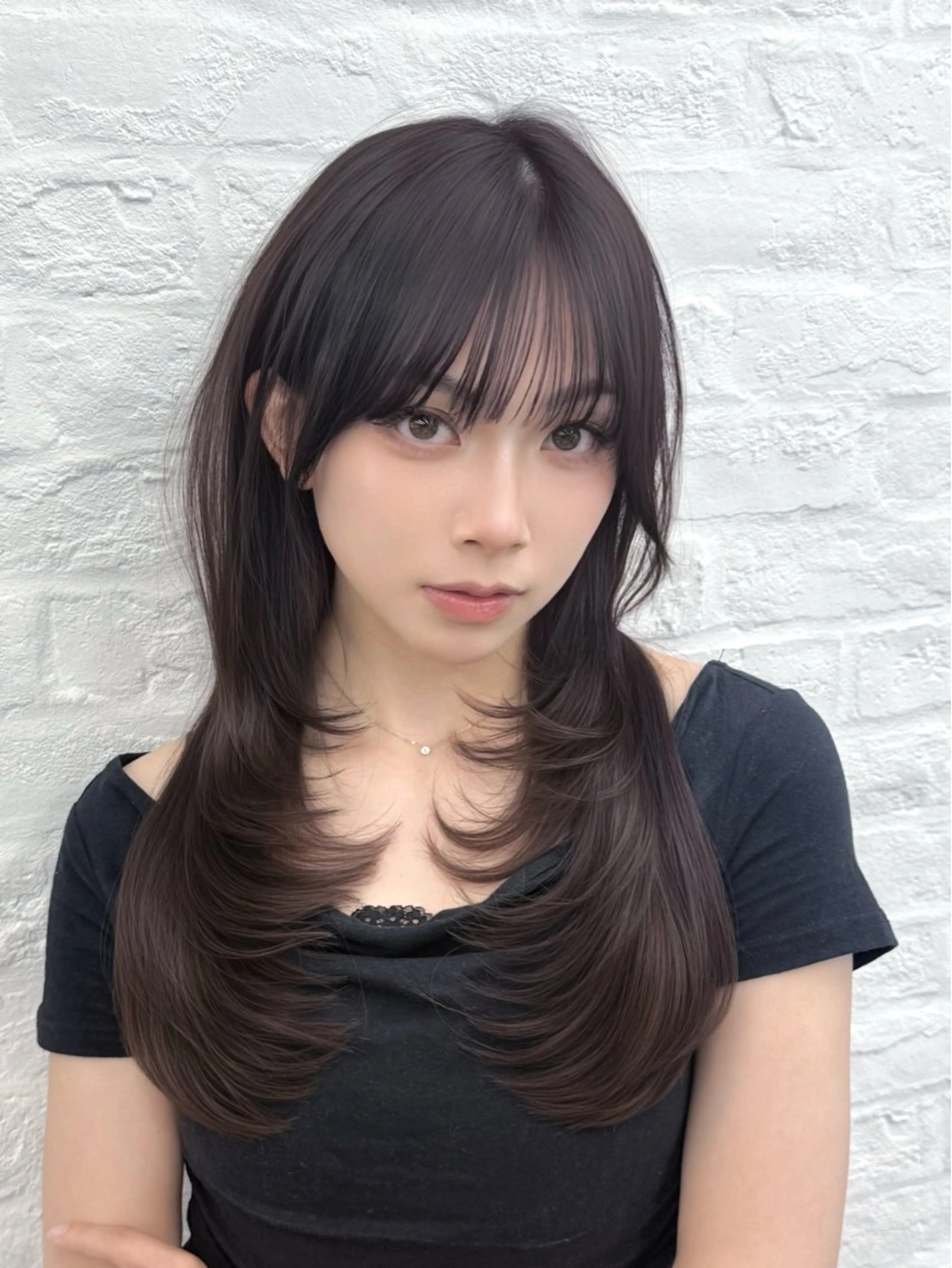 セミロング 韓国風ヘア 失敗しない顔まわり× 小顔補正レイヤー難波のヘアスタイル