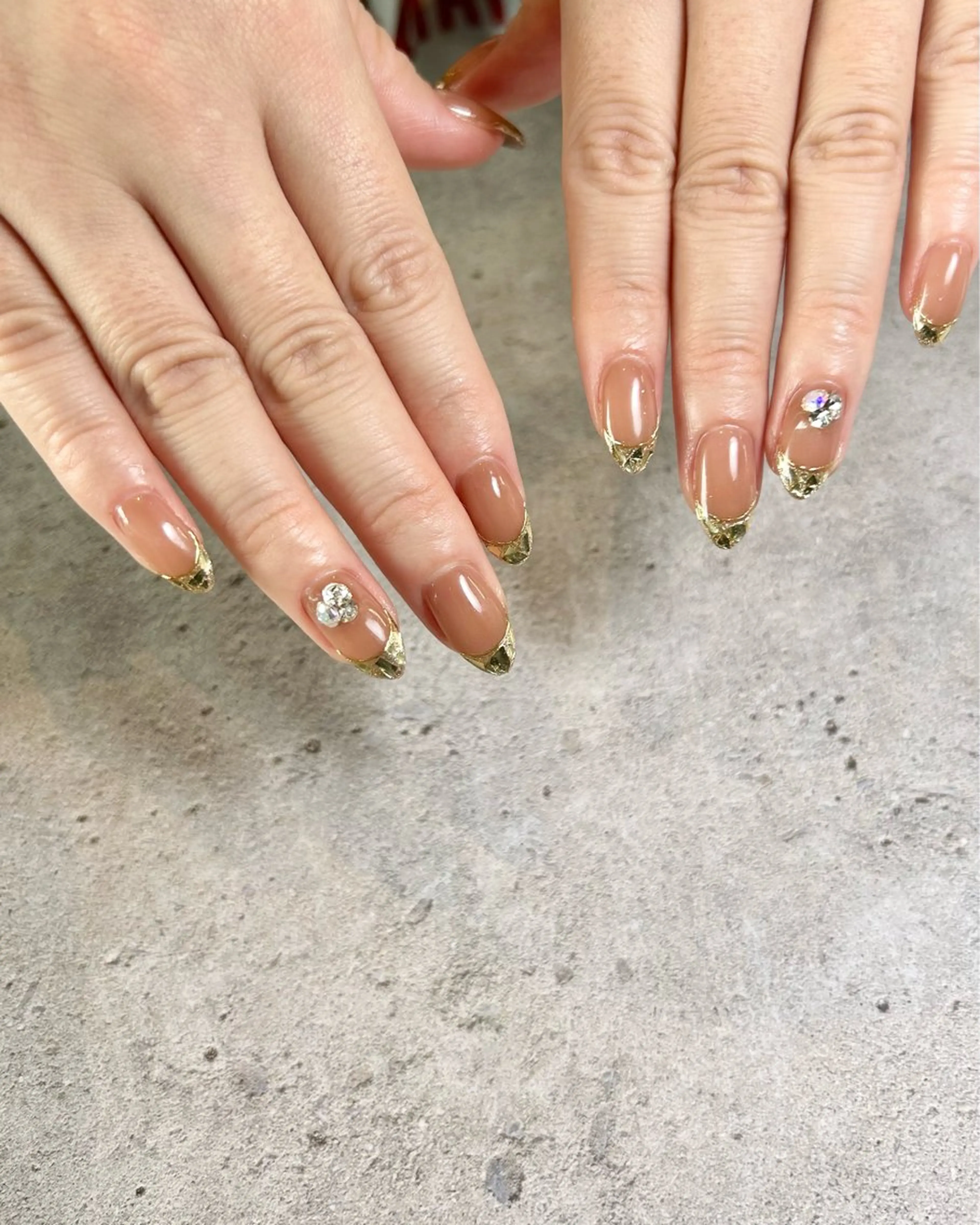 ネイル フレンチネイル ガラスフレンチ ゴールド 持ち込み ハンドネイル Reflection marikoのネイルデザイン