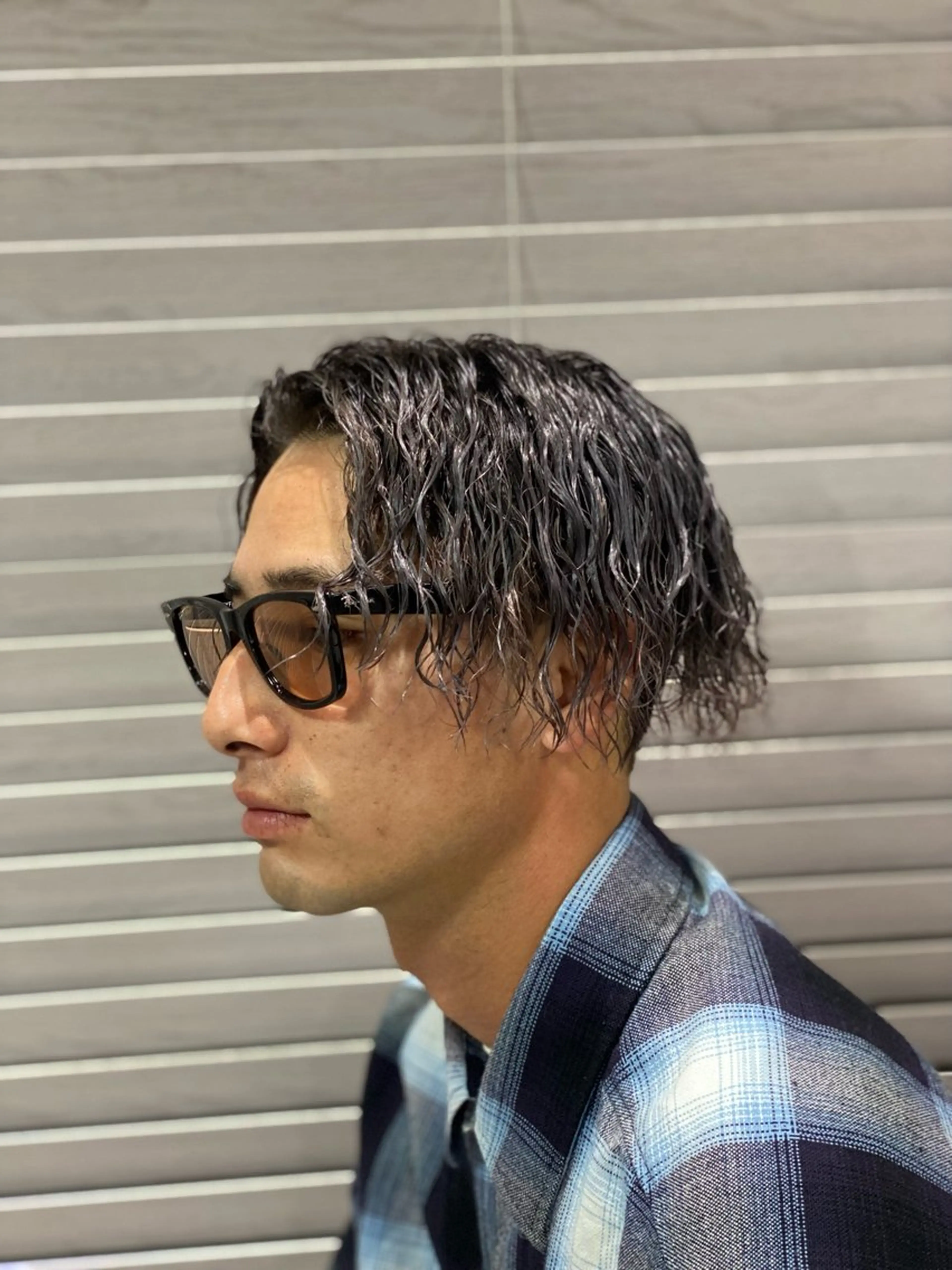 ショート カット パーマ 山影✨バレイヤージュ ハイライト✨メンズ◎のヘアスタイル