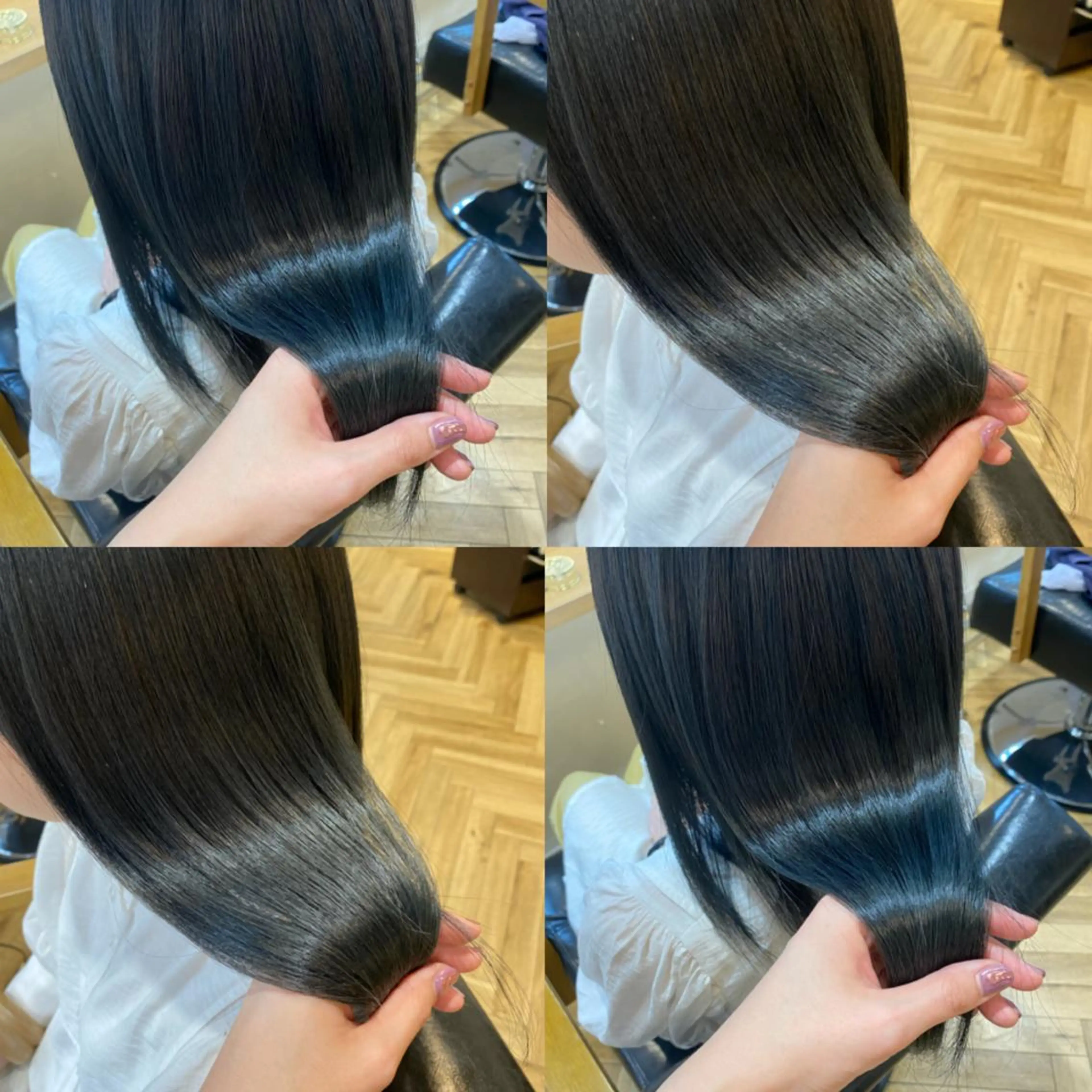 セミロング カラー アクアカラー 黒髪 ブルーカラー ブルーブラック トリートメント 艶カラー/韓国顔周り 🎀mamiのヘアスタイル