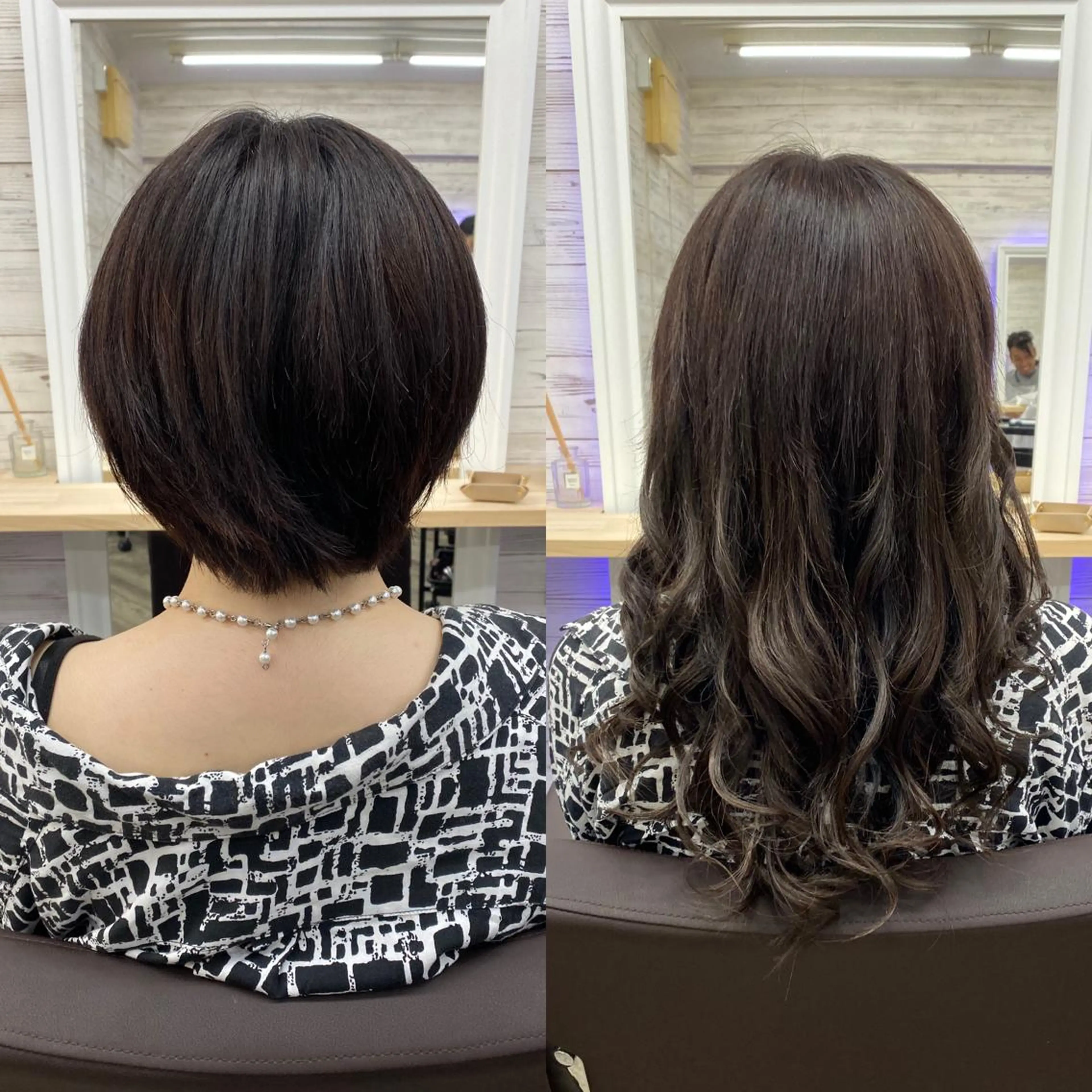 セミロング カラー ヘアアレンジ ショートボブ 編み込みエクステ シールエクステ セミロングパーマ バレイヤージュ LAVENDIA Azabu所属・LAVENDIA 初音のヘアスタイル