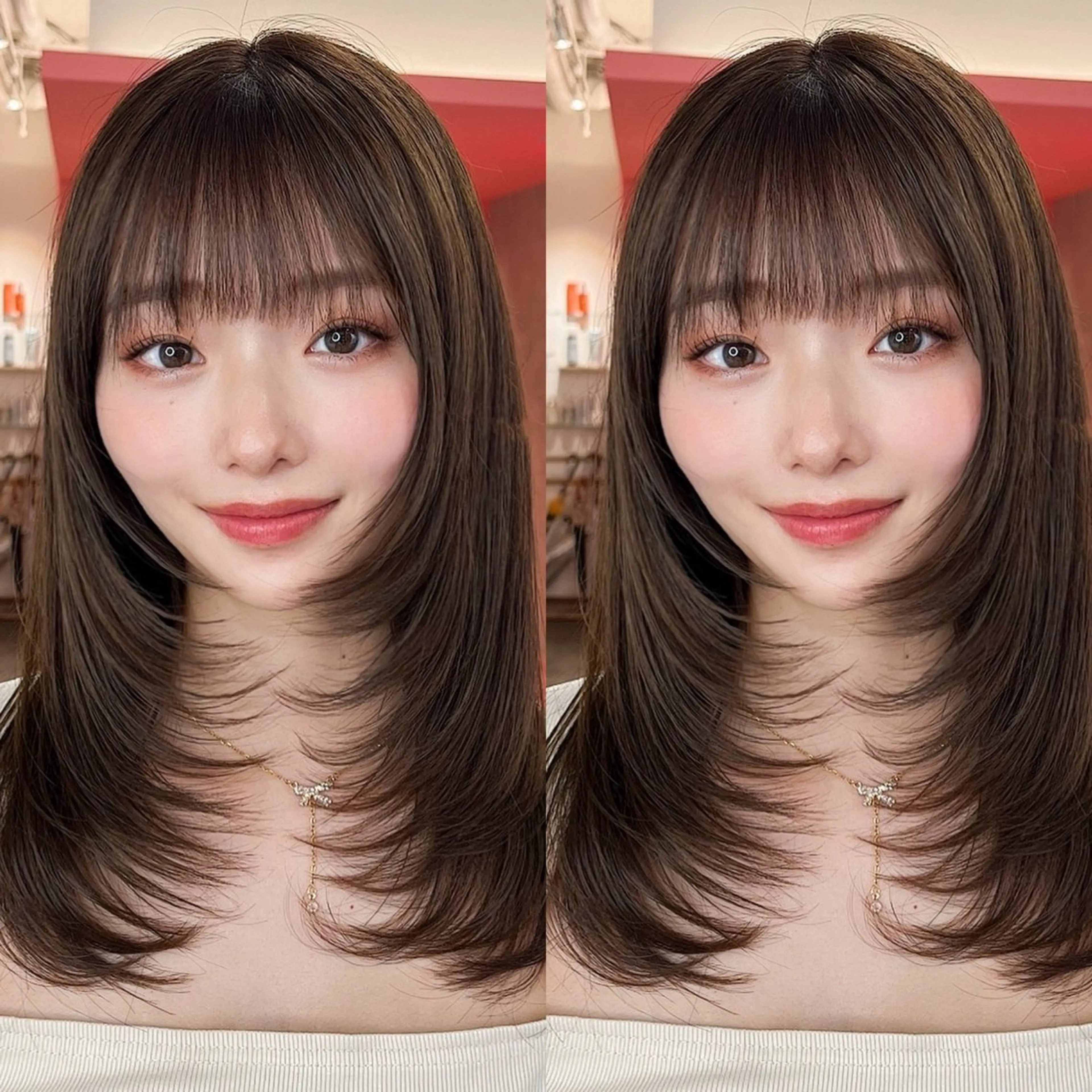 ミディアム カラー 山崎/ボブ縮毛矯正 レイヤー髪質改善のヘアスタイル