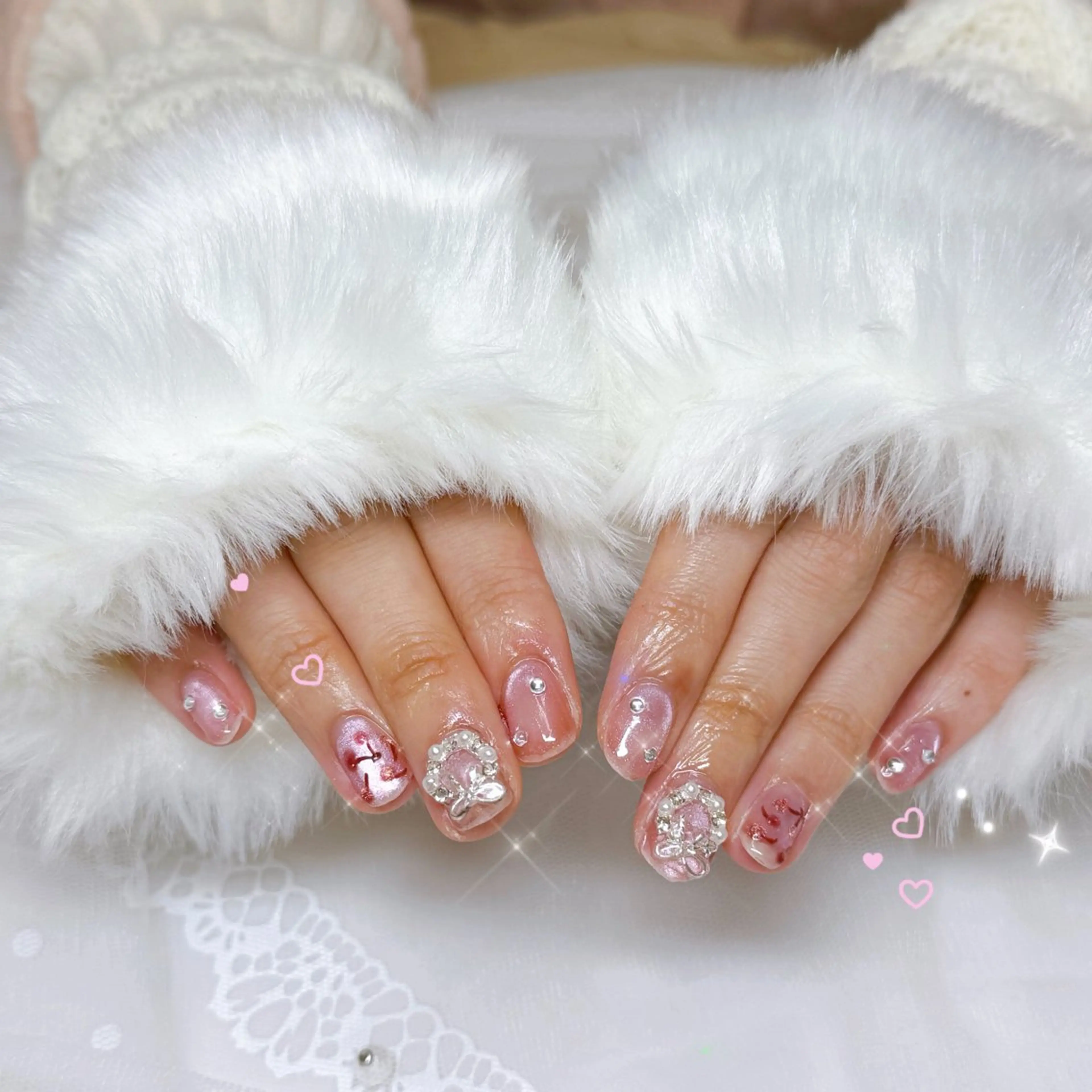 ネイル チークネイル クリアネイル キラキラネイル ロングネイル マグネットネイル ハンドネイル Rencontre所属・Rencontre 四谷三丁目韓国ネイルのネイルデザイン