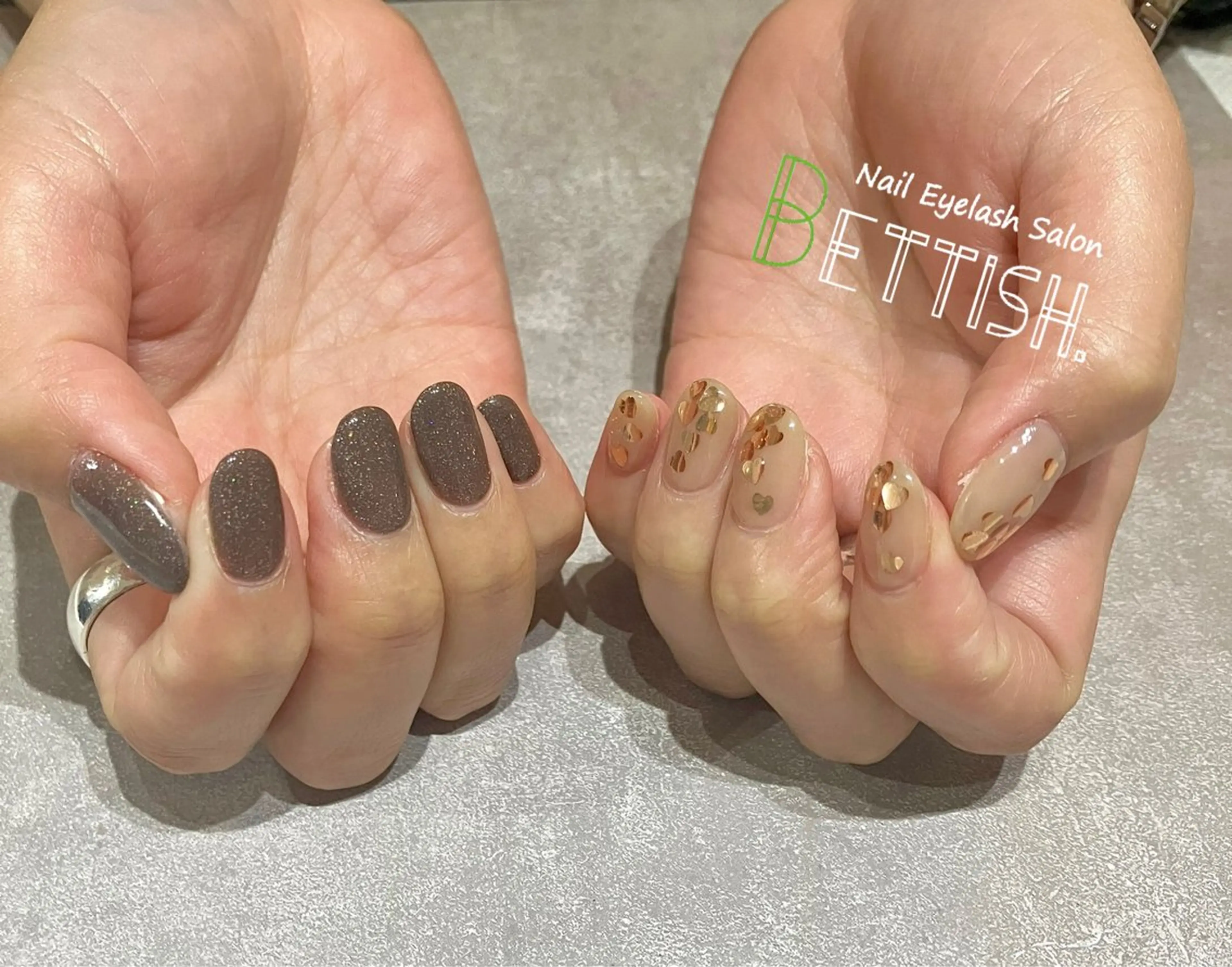 ネイル ブラウン ハート バレンタイン ハンドネイル BETTISH. KUMIKO☺︎︎のネイルデザイン