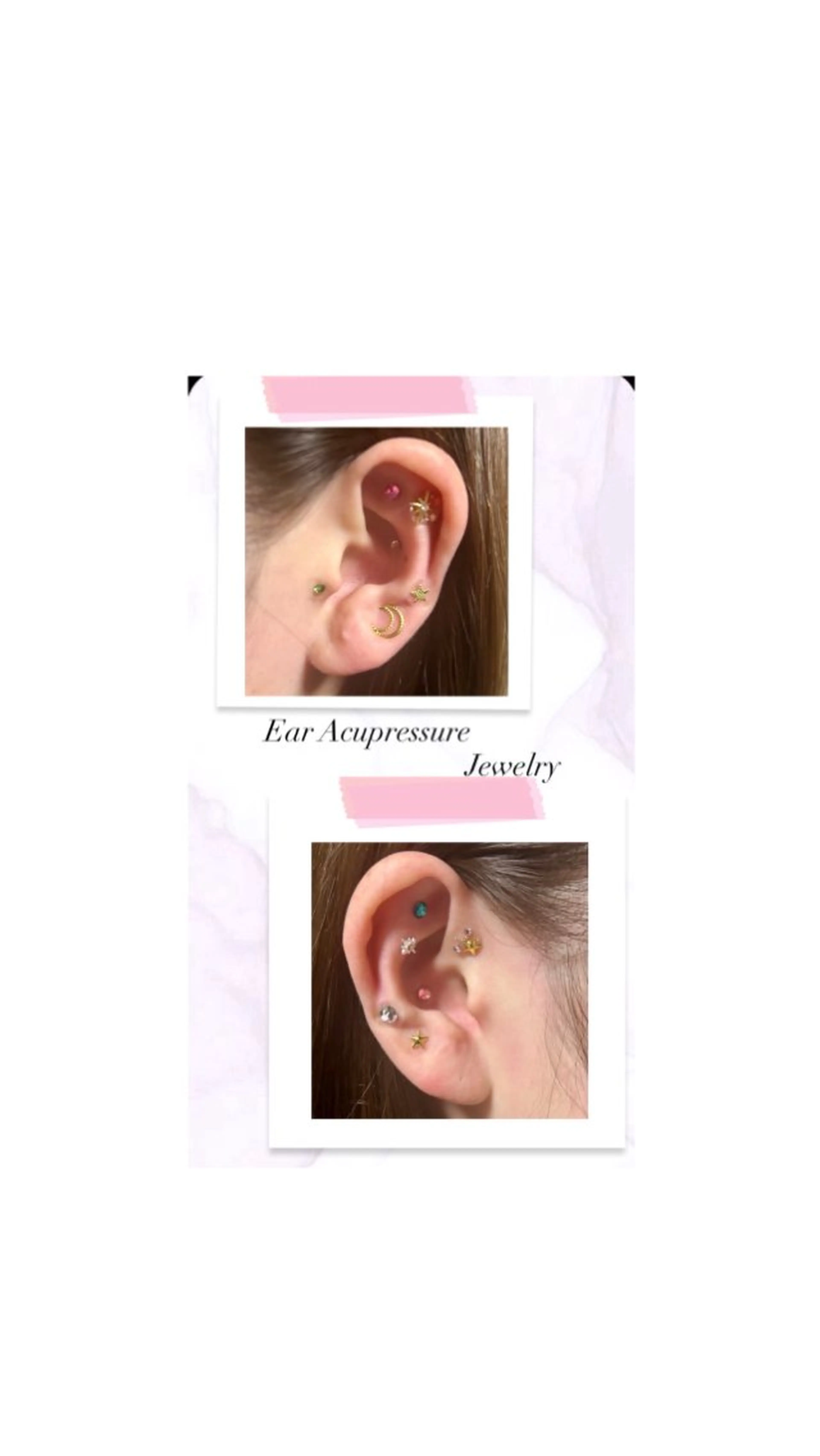 ◇お試しコース◇    耳つぼ6コ（片耳3つずつ）➕ジュエリー3コ➕耳リフレ付き👂"の写真