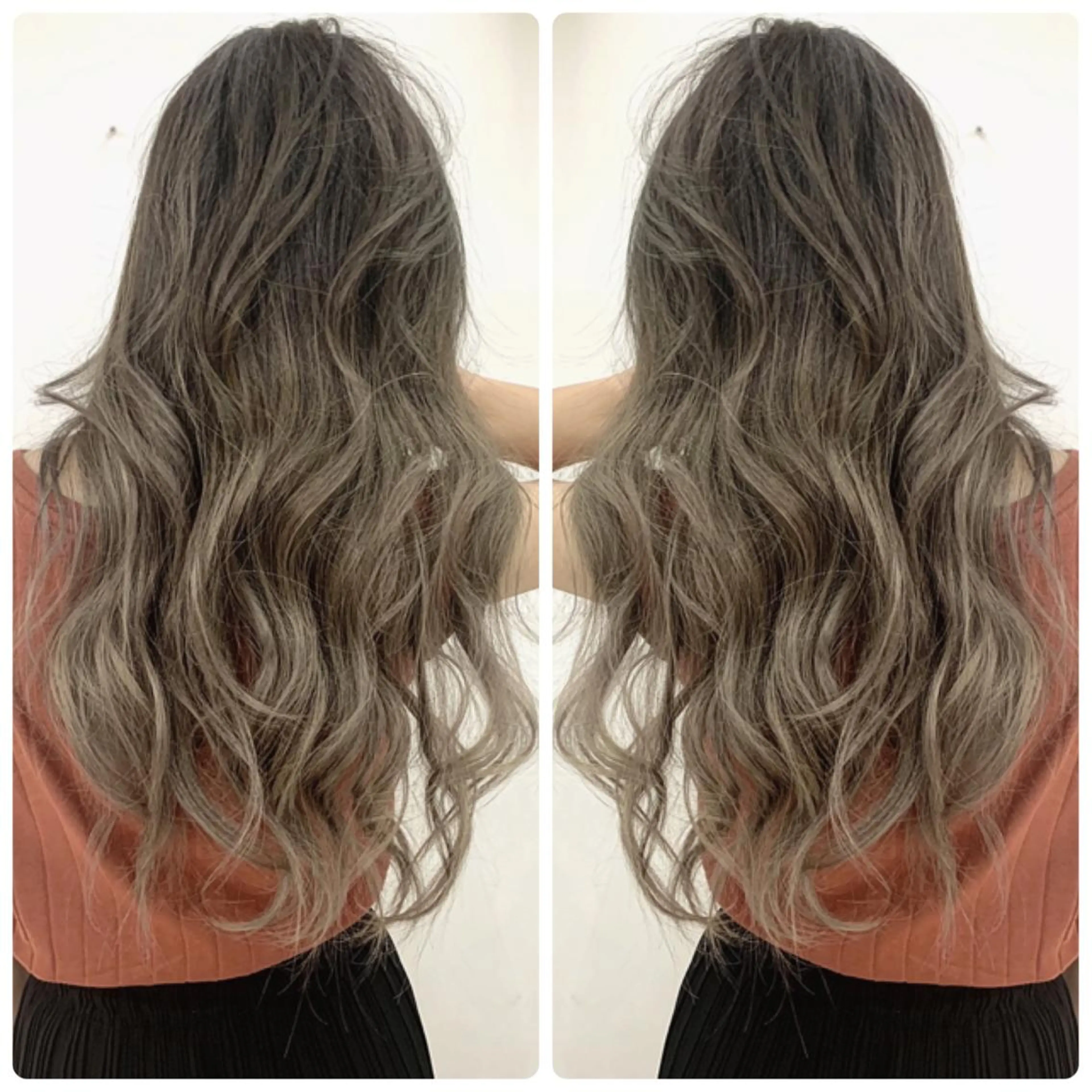 ロング カラー アッシュ バレイヤージュ ブリーチ デザインカラー グレージュ カット ヘアカラー 京都大人女性ショート 徒歩1分/秋山のヘアスタイル