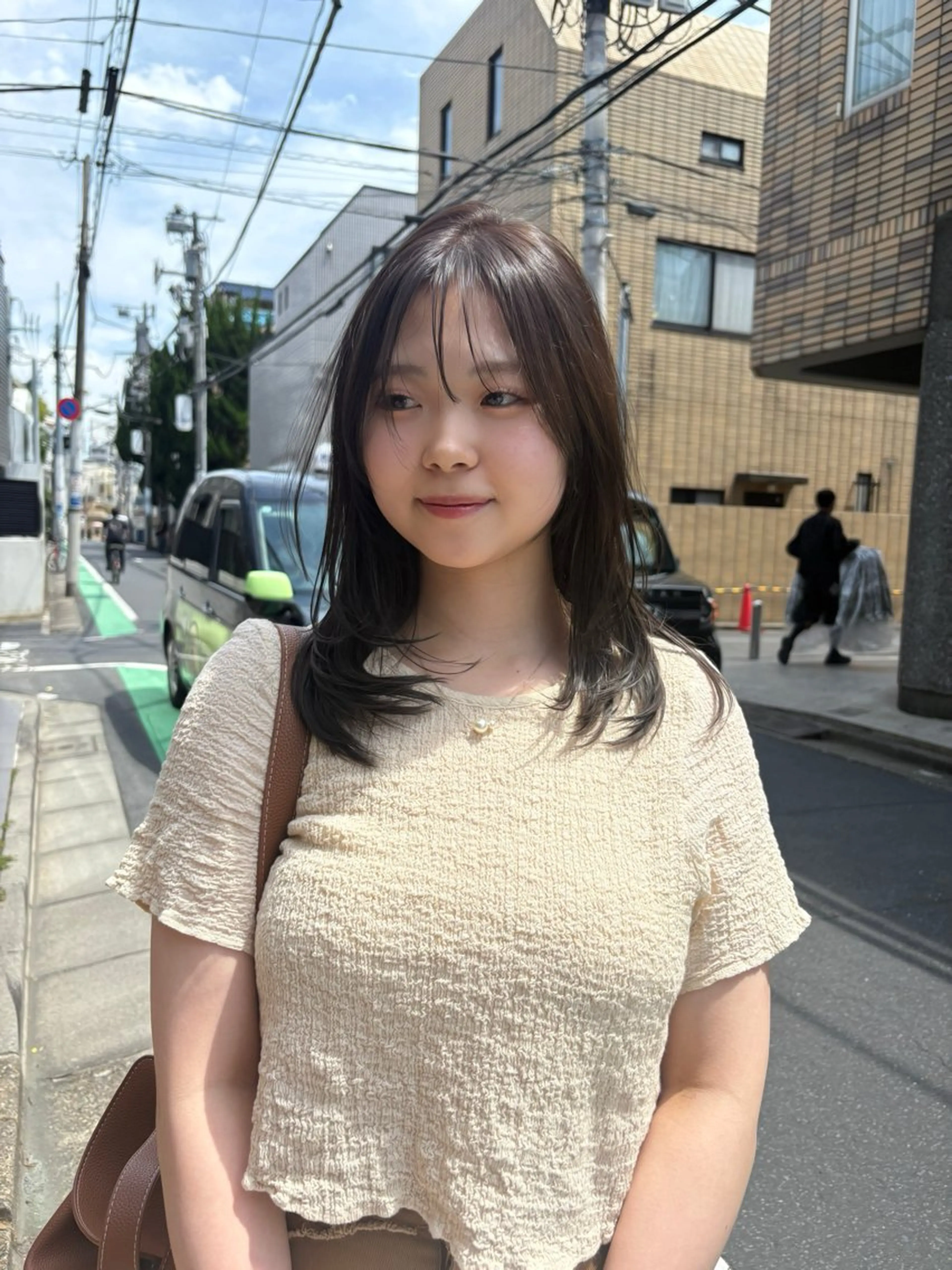 ミディアム カラー パーマ ヘアカラー トリートメント レイヤー/透明感/ ブリーチなし/わかなのヘアスタイル