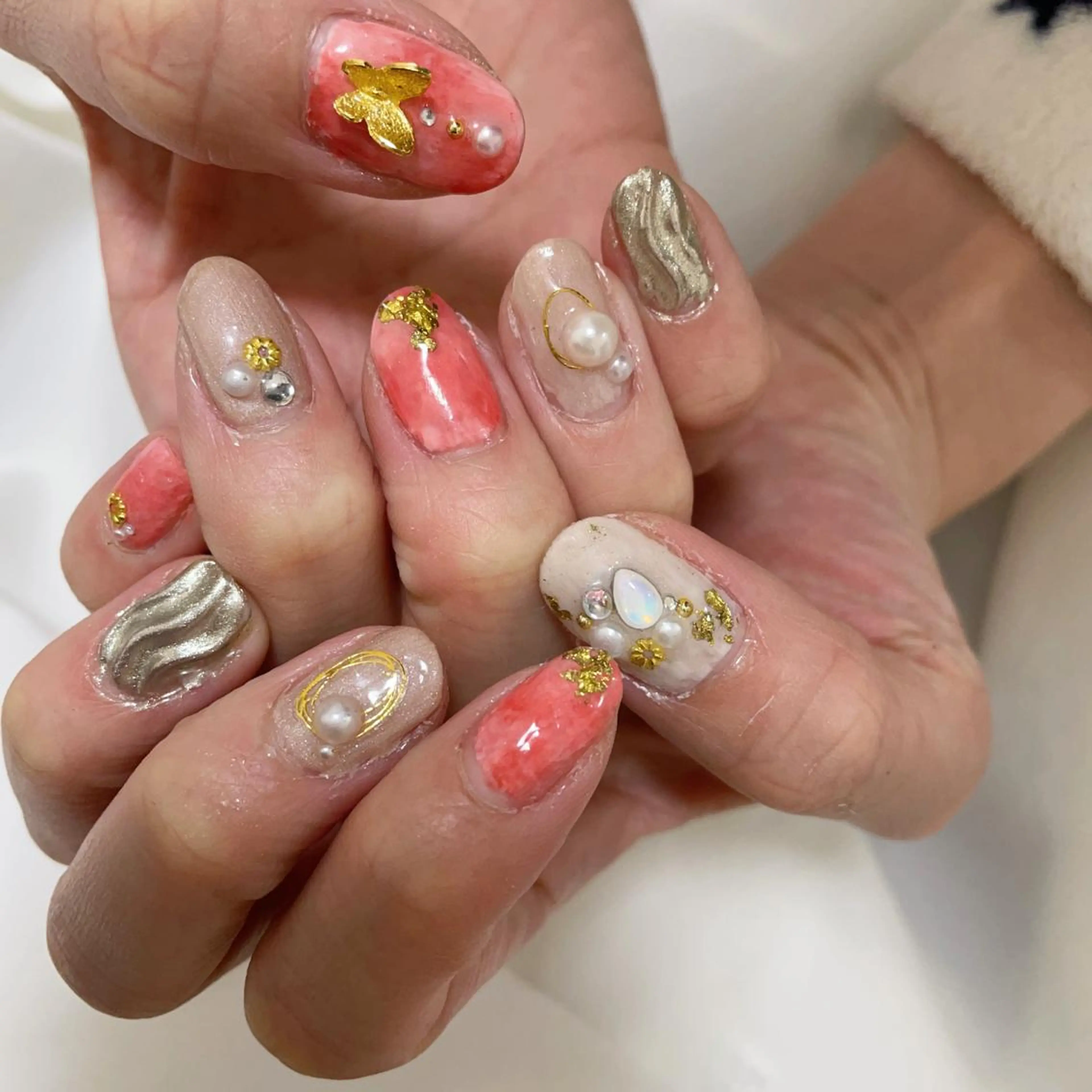 ネイル オレンジ ハンドネイル 淡色ネイル 🎀moeのネイルデザイン