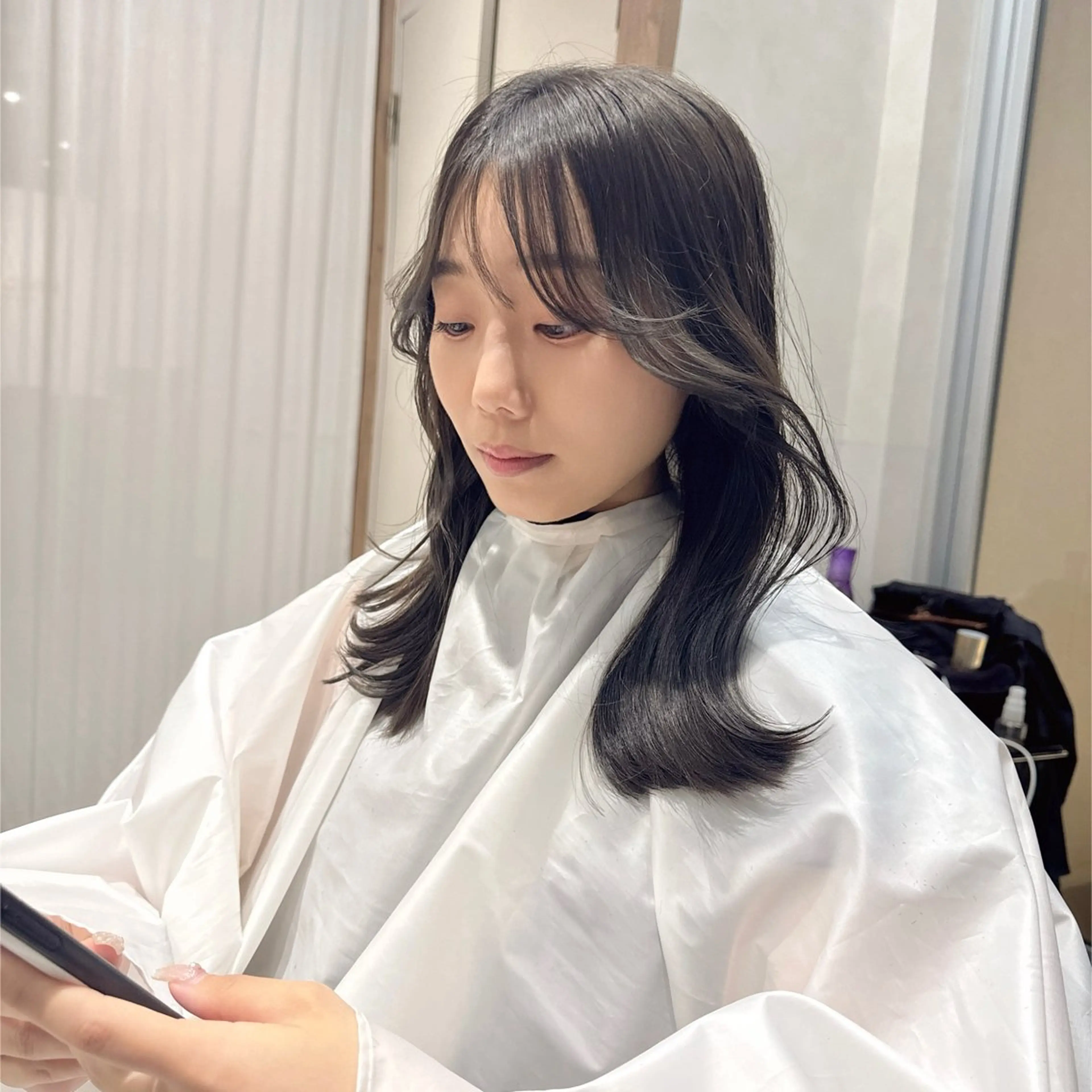 ミディアム くびれヘア 顔周りカット カット ヘアカラー 森 隆秀/韓国ヘアのヘアスタイル