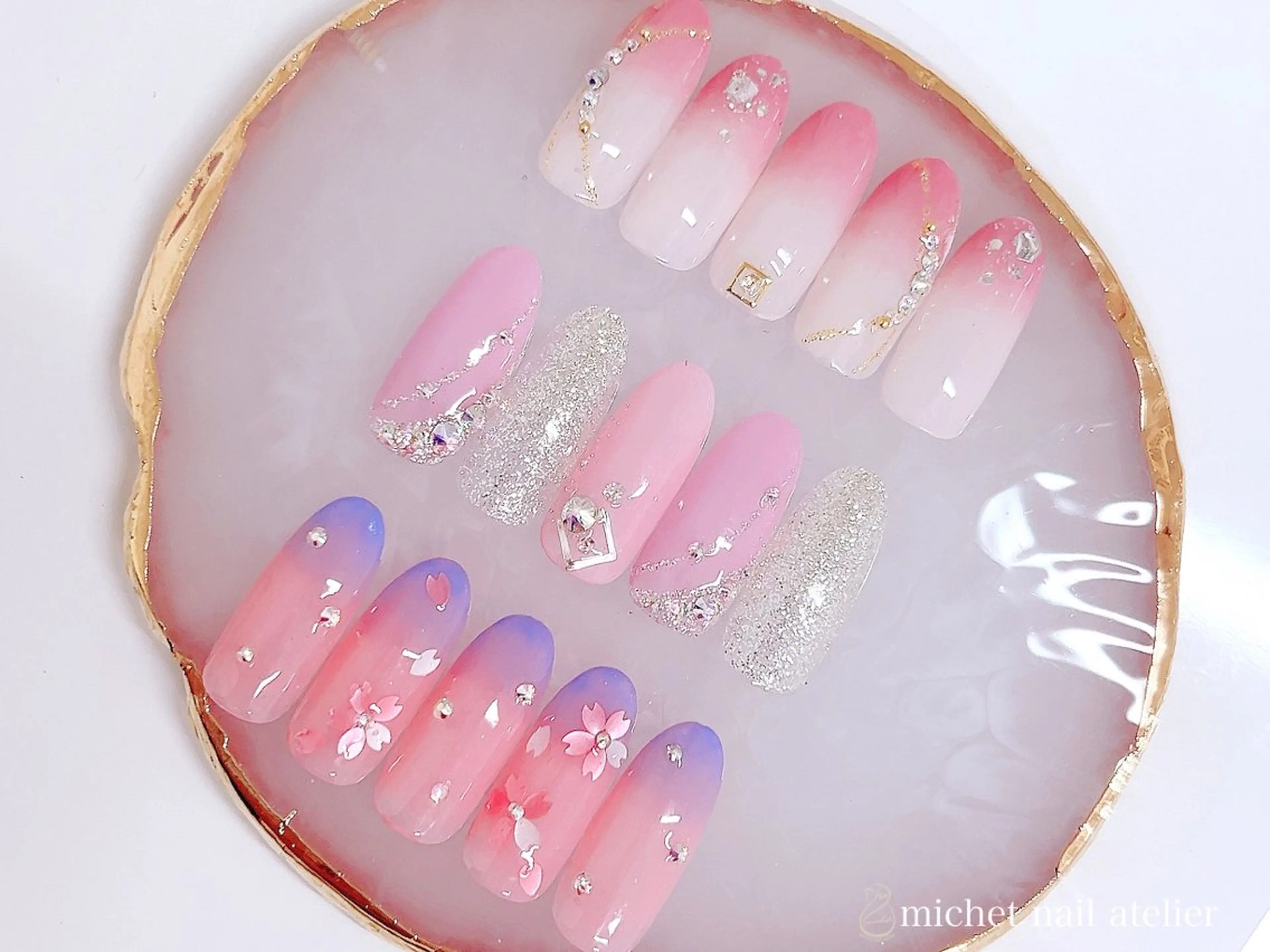 ネイル ブルー 桜ネイル グラデーション ラメ(グリッター) ワンカラーネイル h. rikaのネイルデザイン