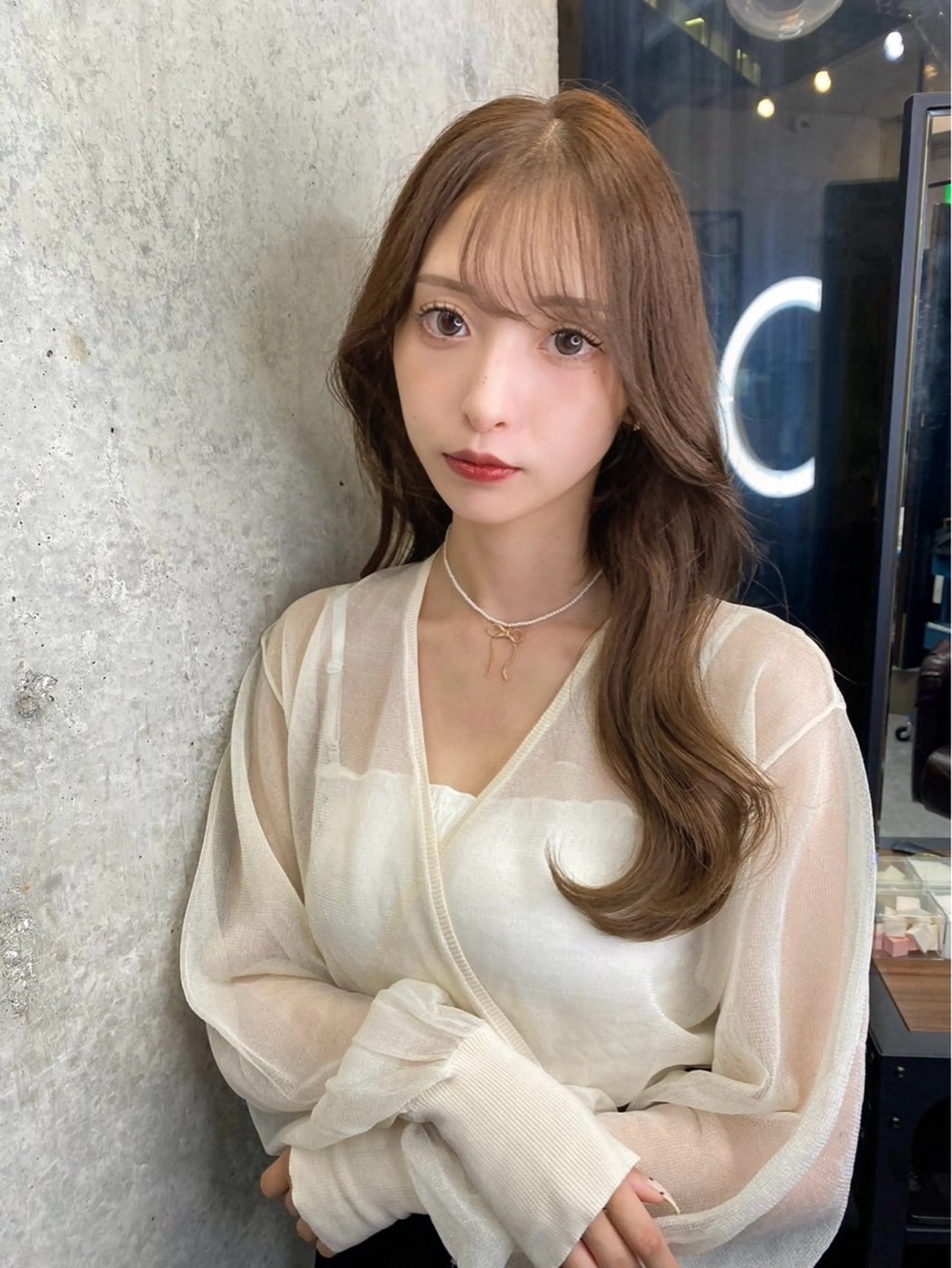 ロング カラー ブリーチ ケアカラー 透明感カラー ブリーチなしカラー 髪質改善 韓国/ワンホンヘア 髪質改善/MaCoのヘアスタイル