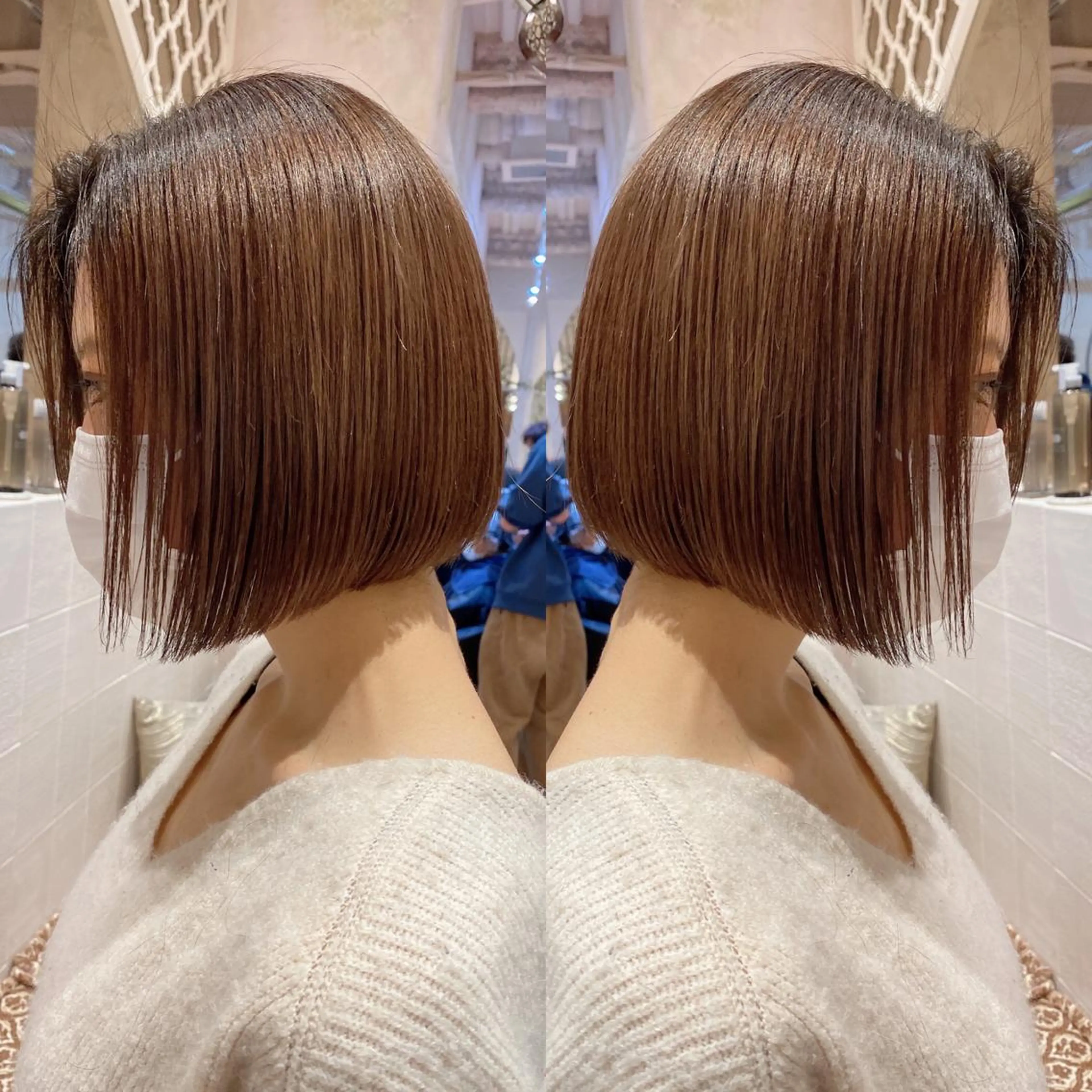 ショート カラー 前下がりボブ ベージュカラー ミルクティーベージュ ボブ カット ヘアカラー トリートメント ツヤ髪になりたい方へ 🩷柴田知亜希のヘアスタイル