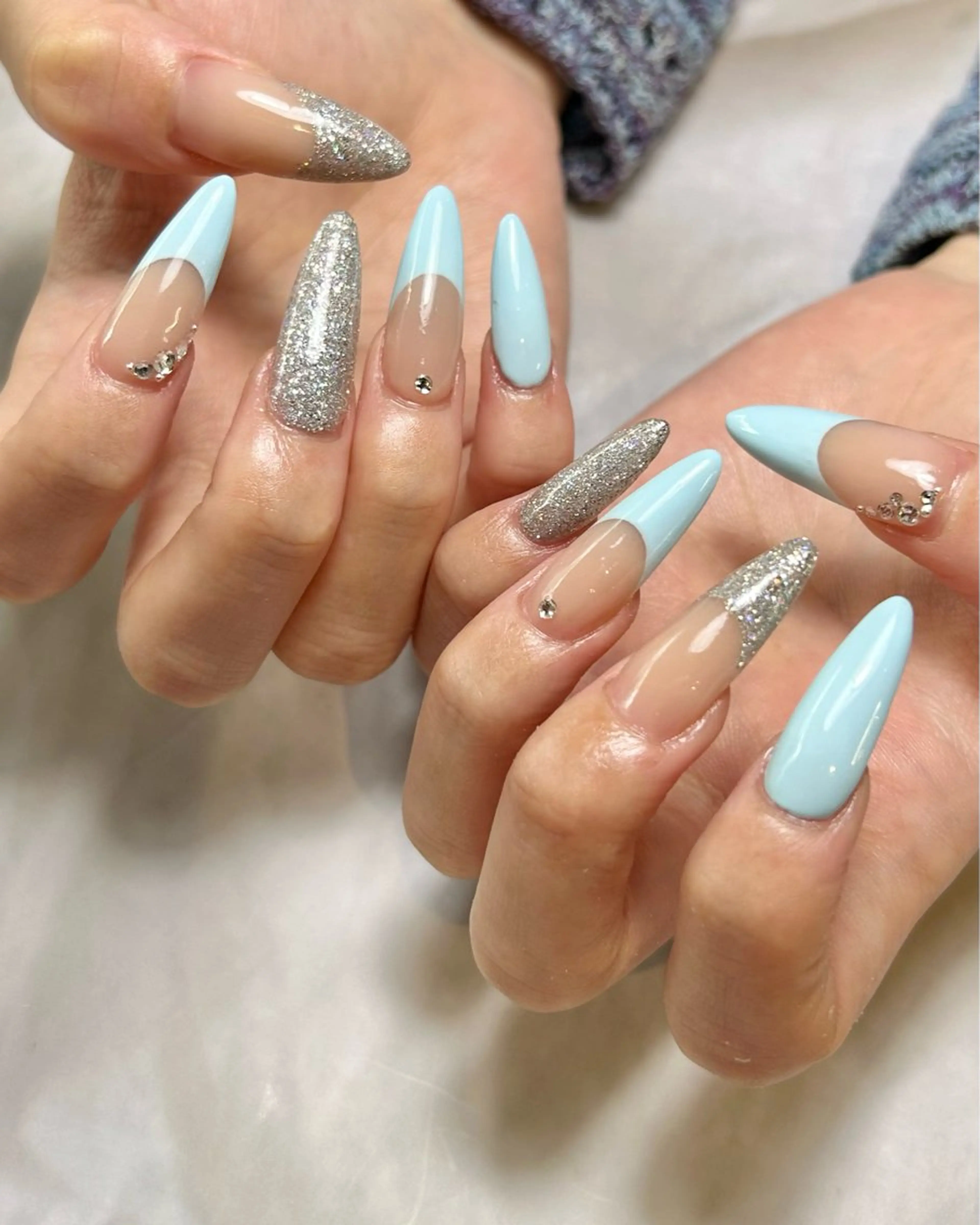 ネイル 水色 持ち込み ハンドネイル Reflection marikoのネイルデザイン