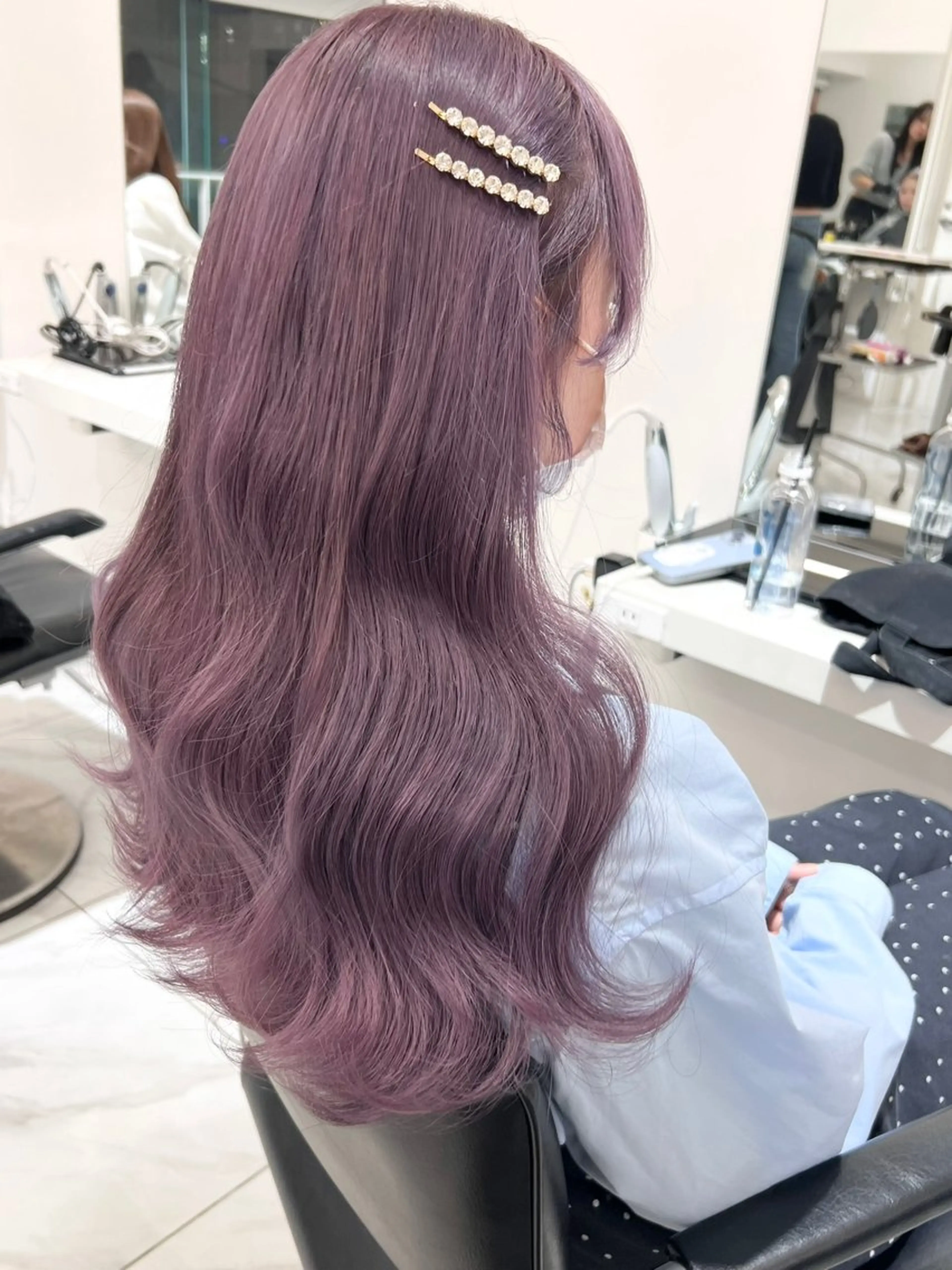 ロング カラー ブリーチ ケアブリーチ ラベンダーカラー ヘアカラー トリートメント 盛れる顔周り🤍渋谷 Risa🎀のヘアスタイル