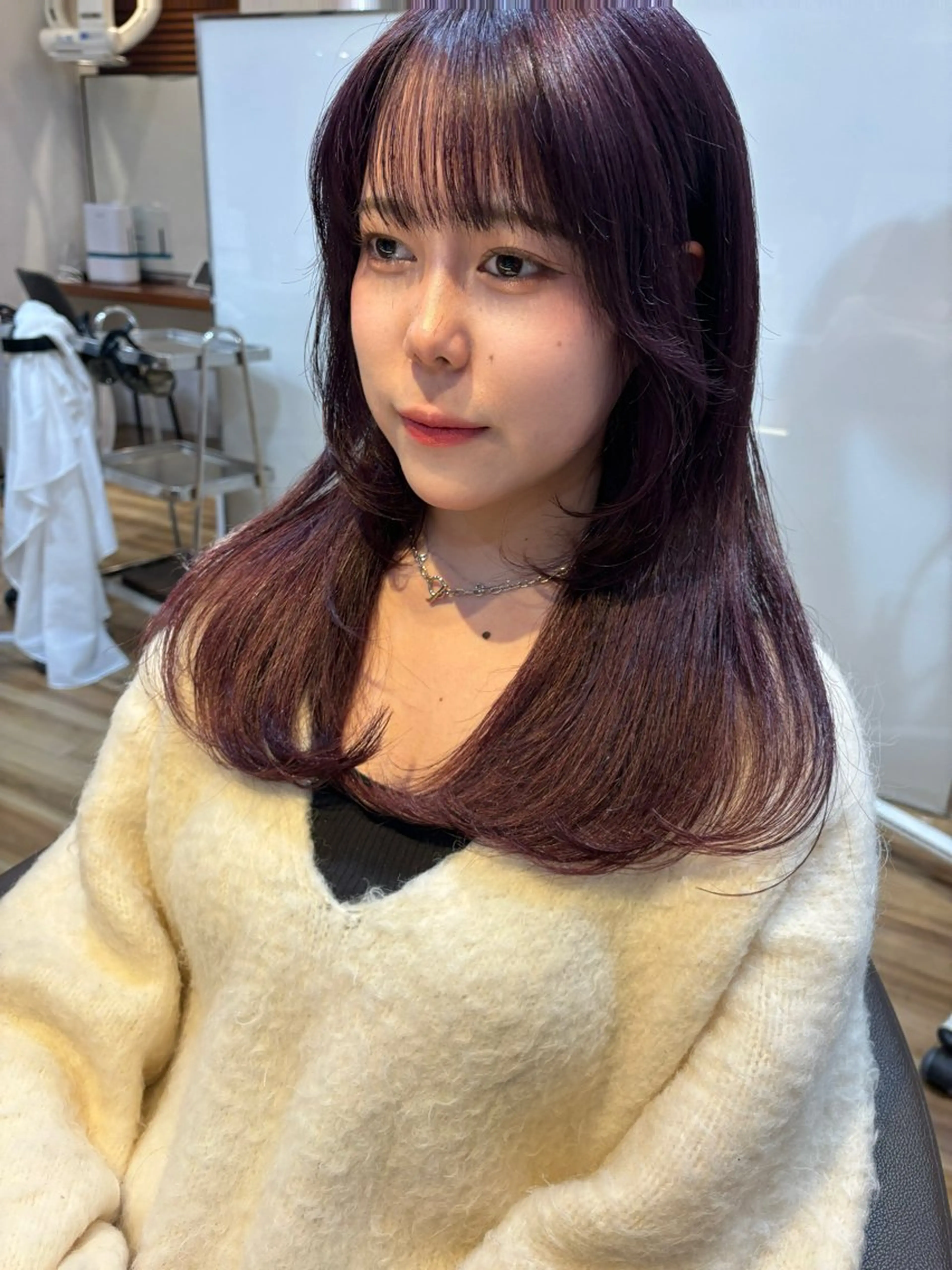 ロング カラー ラベンダーカラー ラベンダーピンク ピンクカラー 顔まわりレイヤー レイヤーカット カット ヘアカラー トリートメント レイヤーカット /透明感/千葉怜寿のヘアスタイル