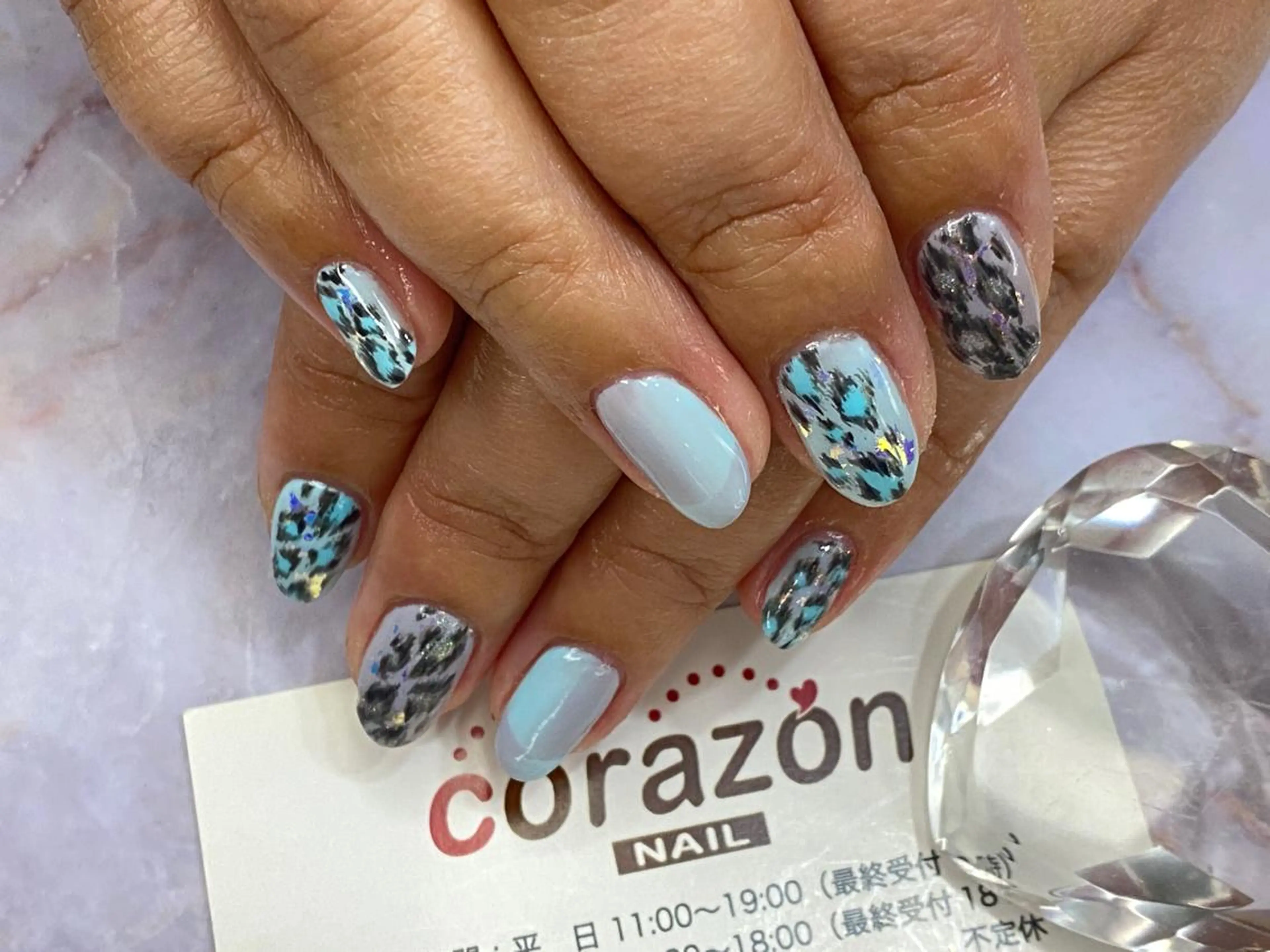 ネイル アニマル柄 ブルー フレンチネイル オンブレフレンチ corazon所属・ネイリスト aicoのネイルデザイン