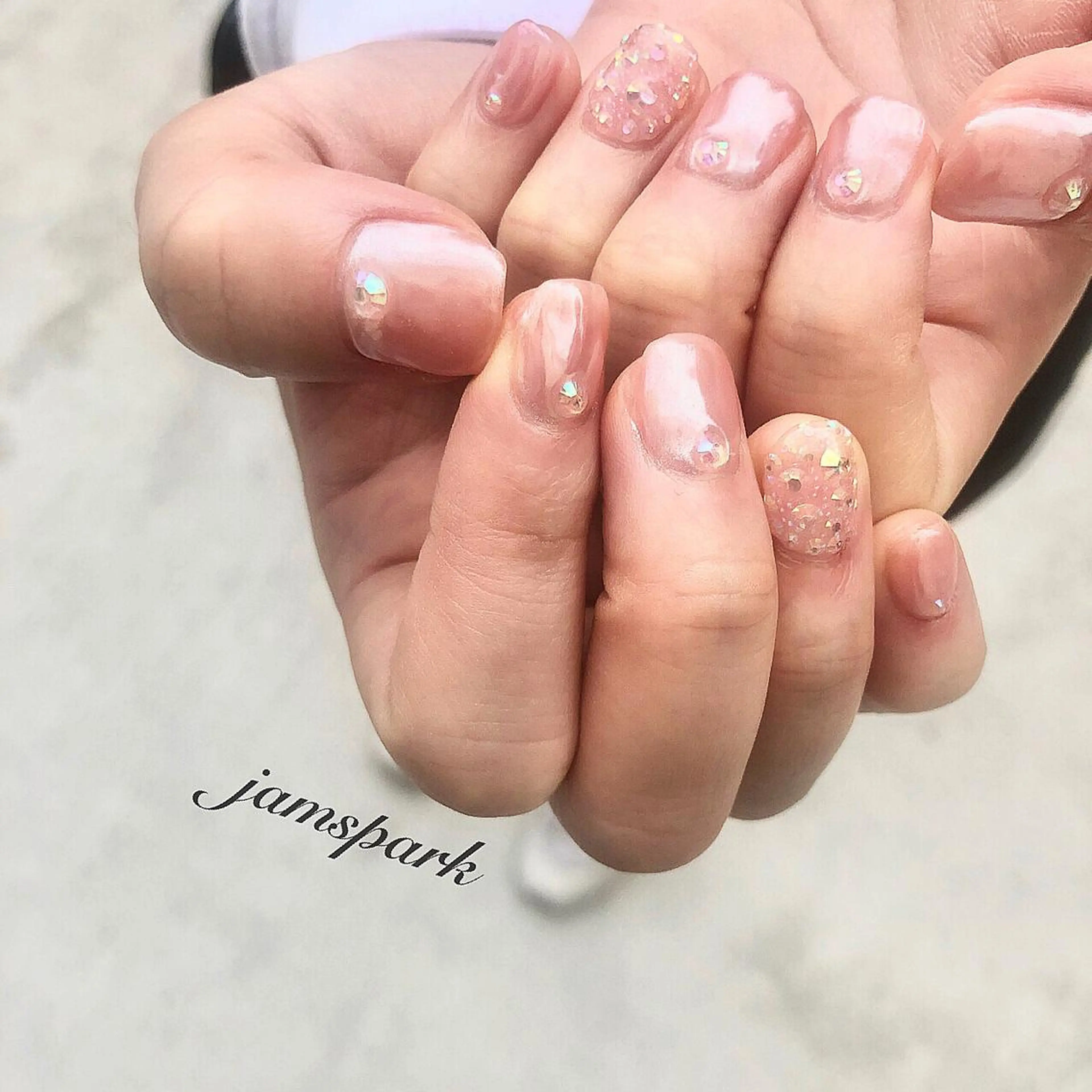 ネイル オーロラネイル ジェルネイル オフィスネイル ピンク ハンドネイル jamspark ✨のネイルデザイン