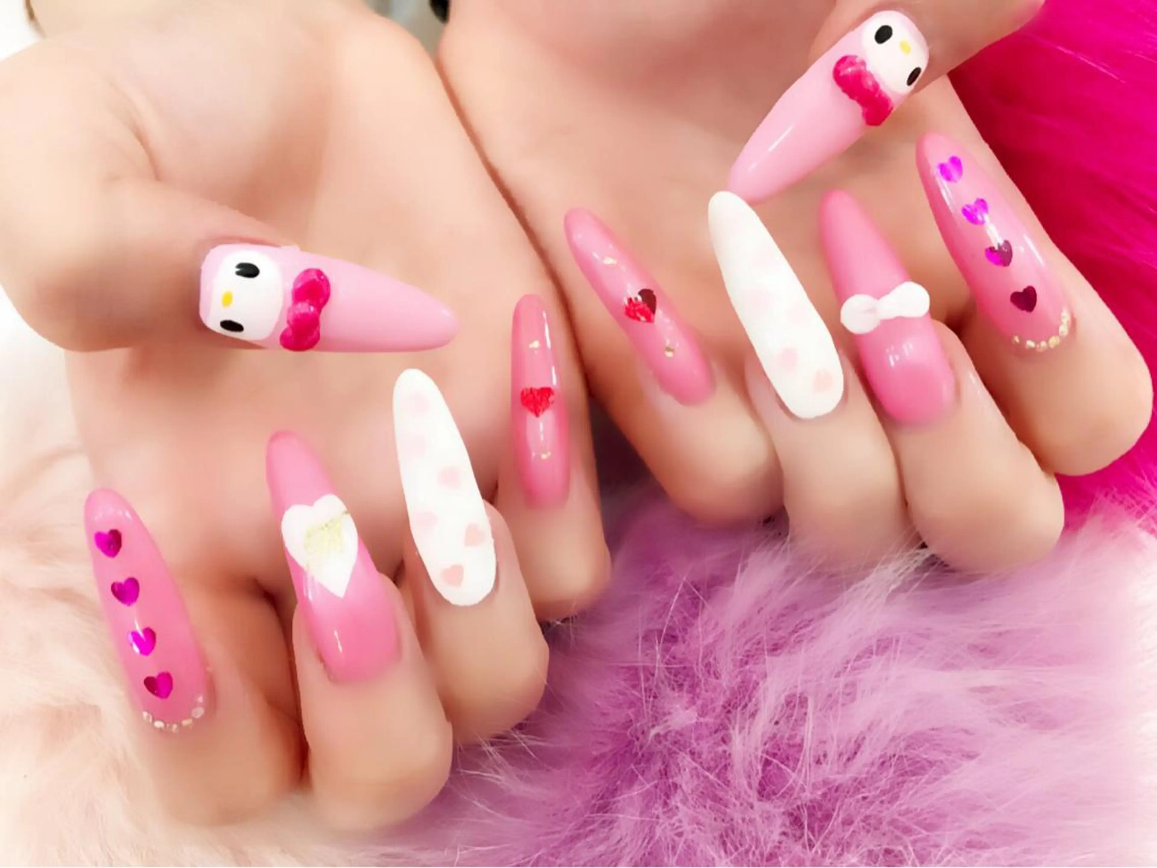 ロング カラー メンズ キッズ ネイル 学生(メンズ向け) ピンクカラー 学生 ロング アートネイル NAILSGOGO shibuyaのネイルデザイン