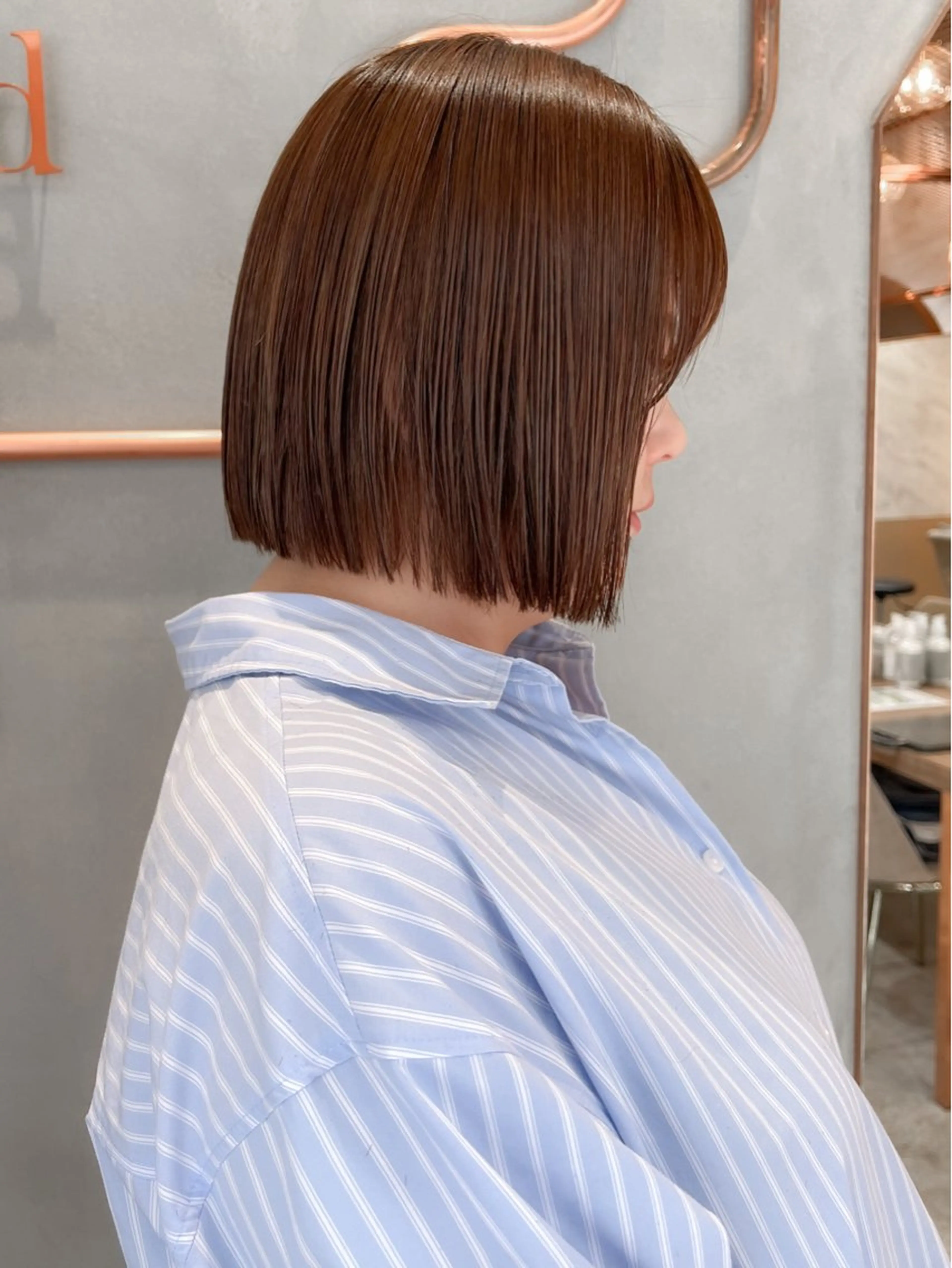 ミディアム カラー カット ヘアカラー トリートメント ボブ/巻ける縮毛矯正 /韓国レイヤーはなのヘアスタイル