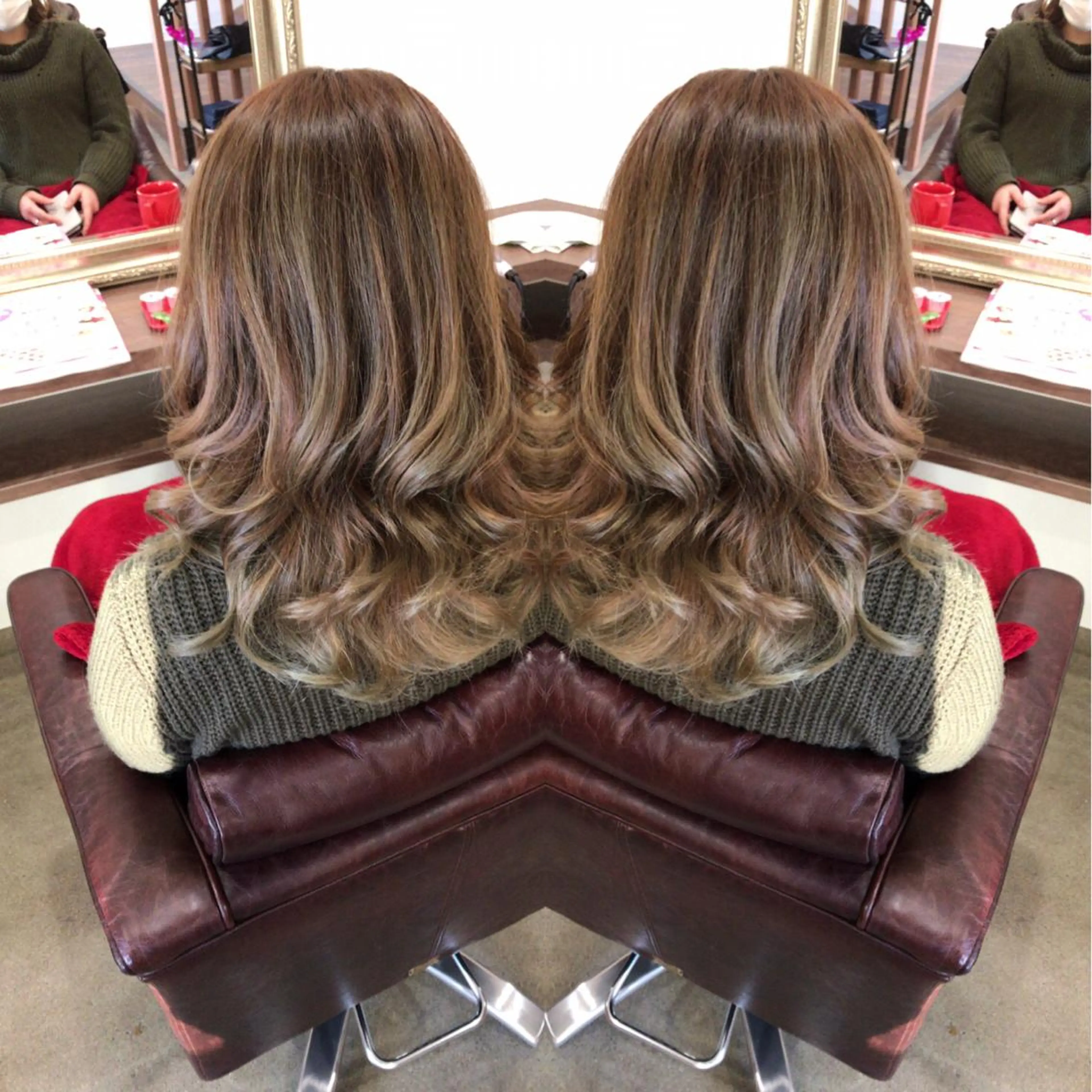 セミロング カラー パーマ レイヤーカット匠 イソザキノリユキのヘアスタイル