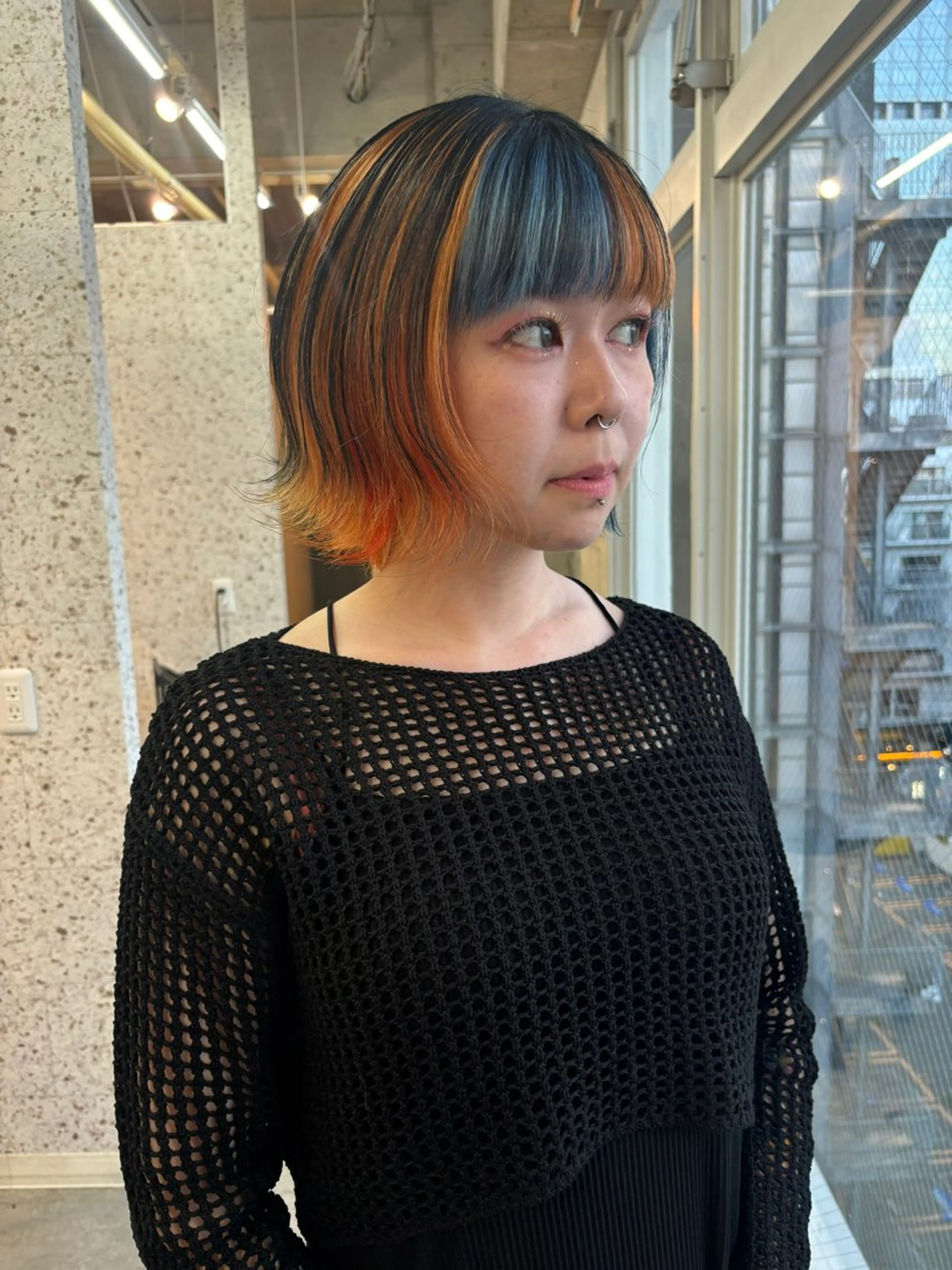 ミディアム カラー ブルーカラー オレンジ ヘアカラー lani hair salon所属・SHOTO ハイトー ン/デザインカラーのヘアスタイル