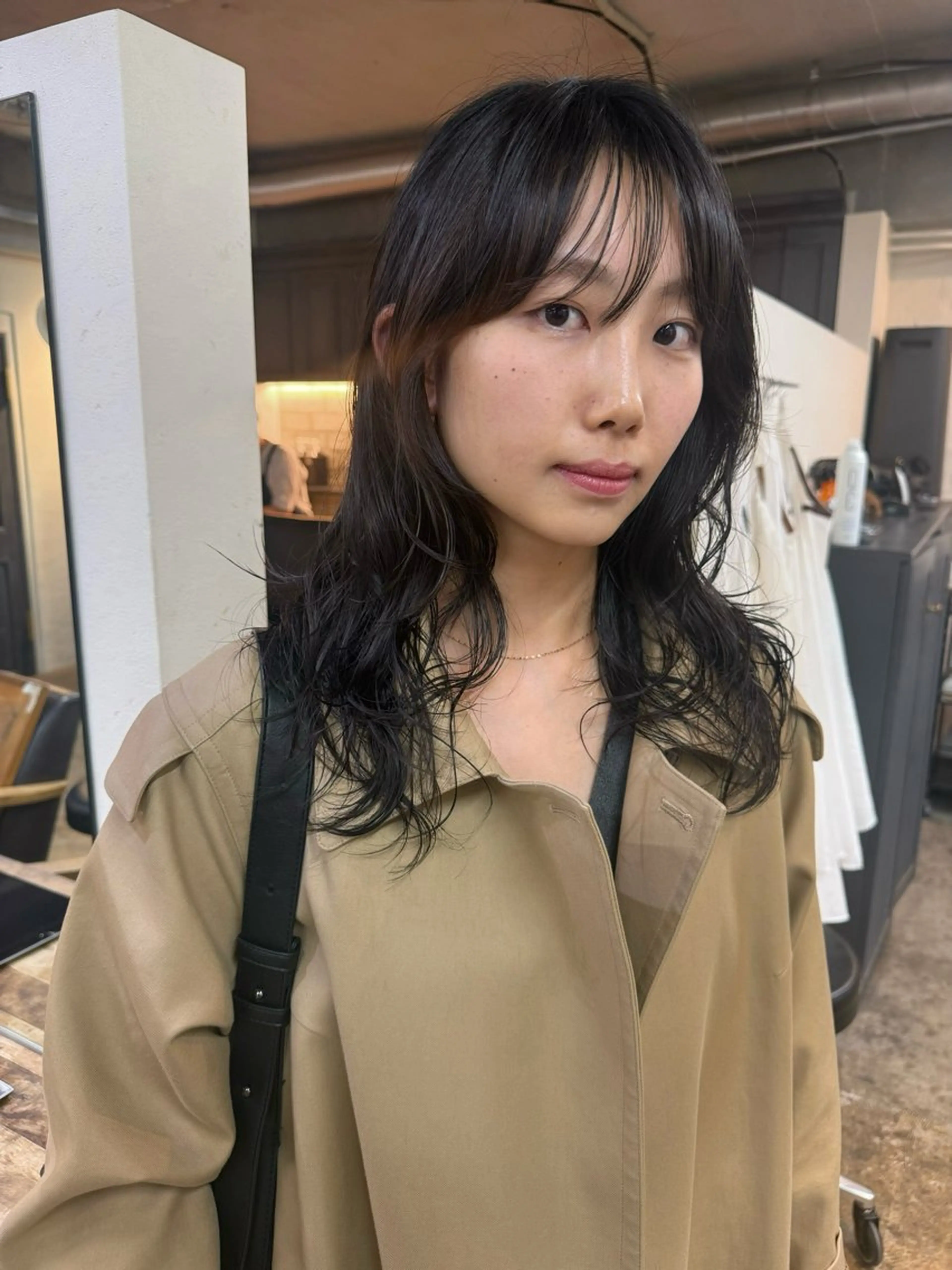 セミロング パーマ セミロングパーマ ニュアンスパーマ カット パーマ トリートメント 森貴裕/ベージュ/ パーマ/オリーブのヘアスタイル