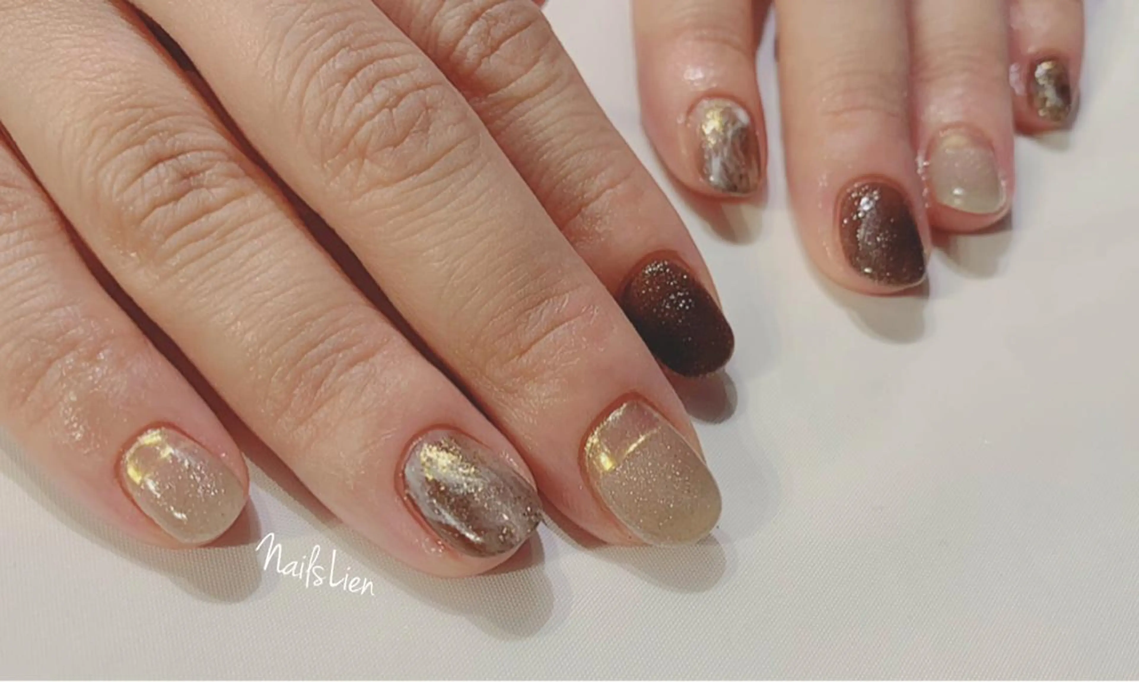 ネイル ブラウン クリアネイル マグネットネイル ミラーネイル 春ネイル studio e n / RiNのネイルデザイン