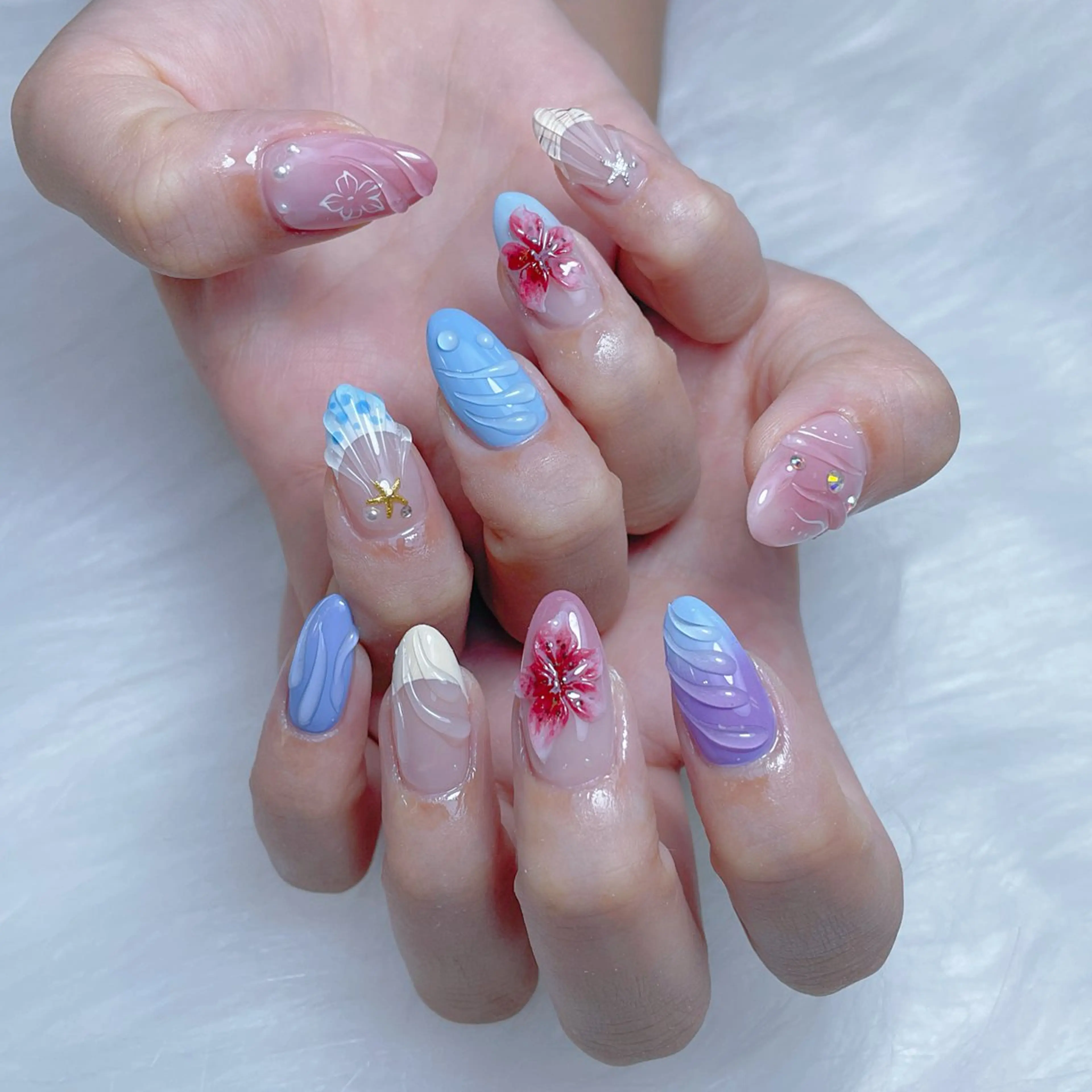 ネイル チークネイル クリアネイル ガーリー キラキラネイル 韓国ネイル ハンドネイル NailPrincess所属・princess スカルプ専門店のネイルデザイン