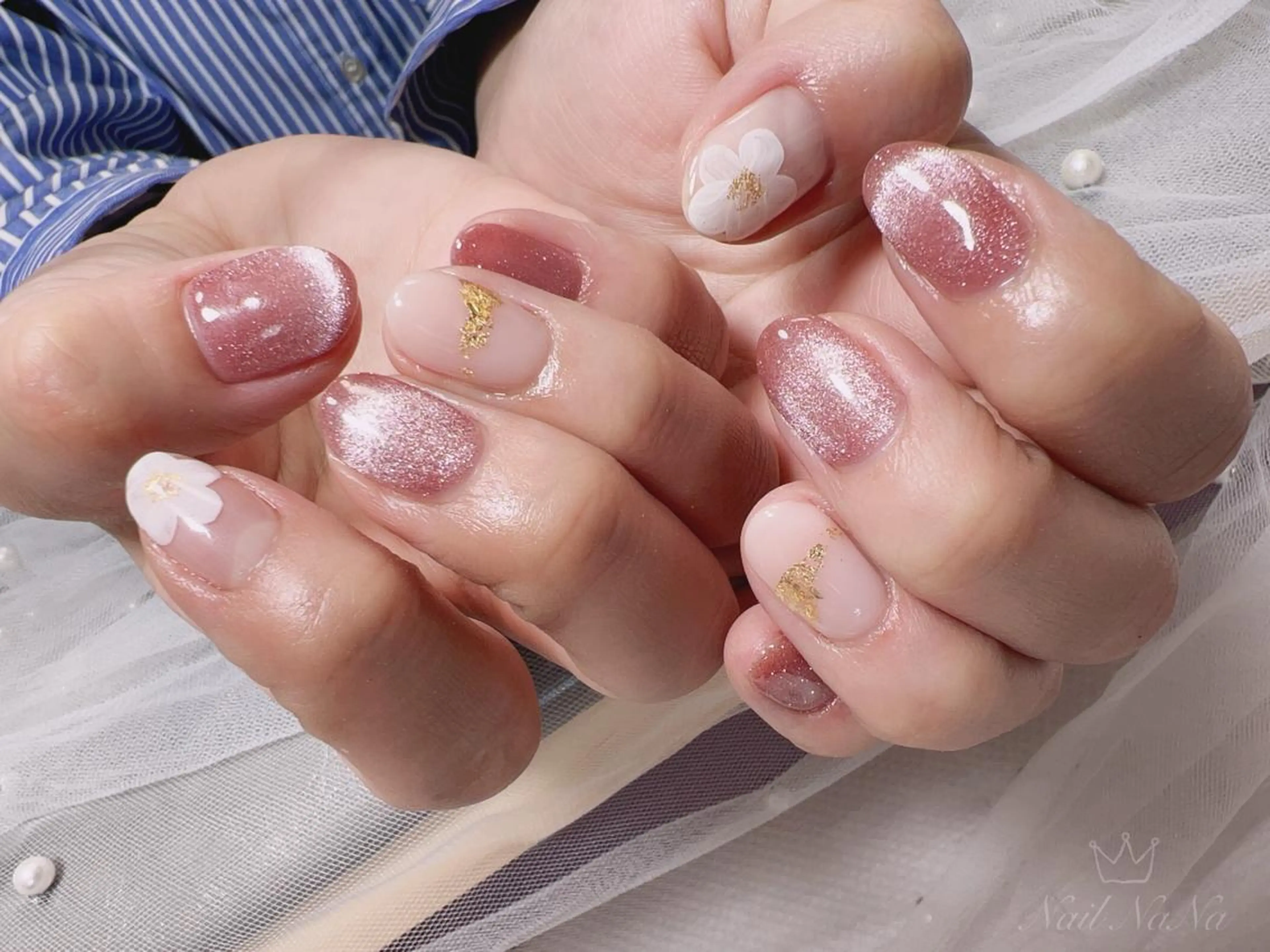 ショート カラー ネイル ピンクカラー マグネットネイル ピンク 春ネイル ハンドネイル Nail NaNaのネイルデザイン