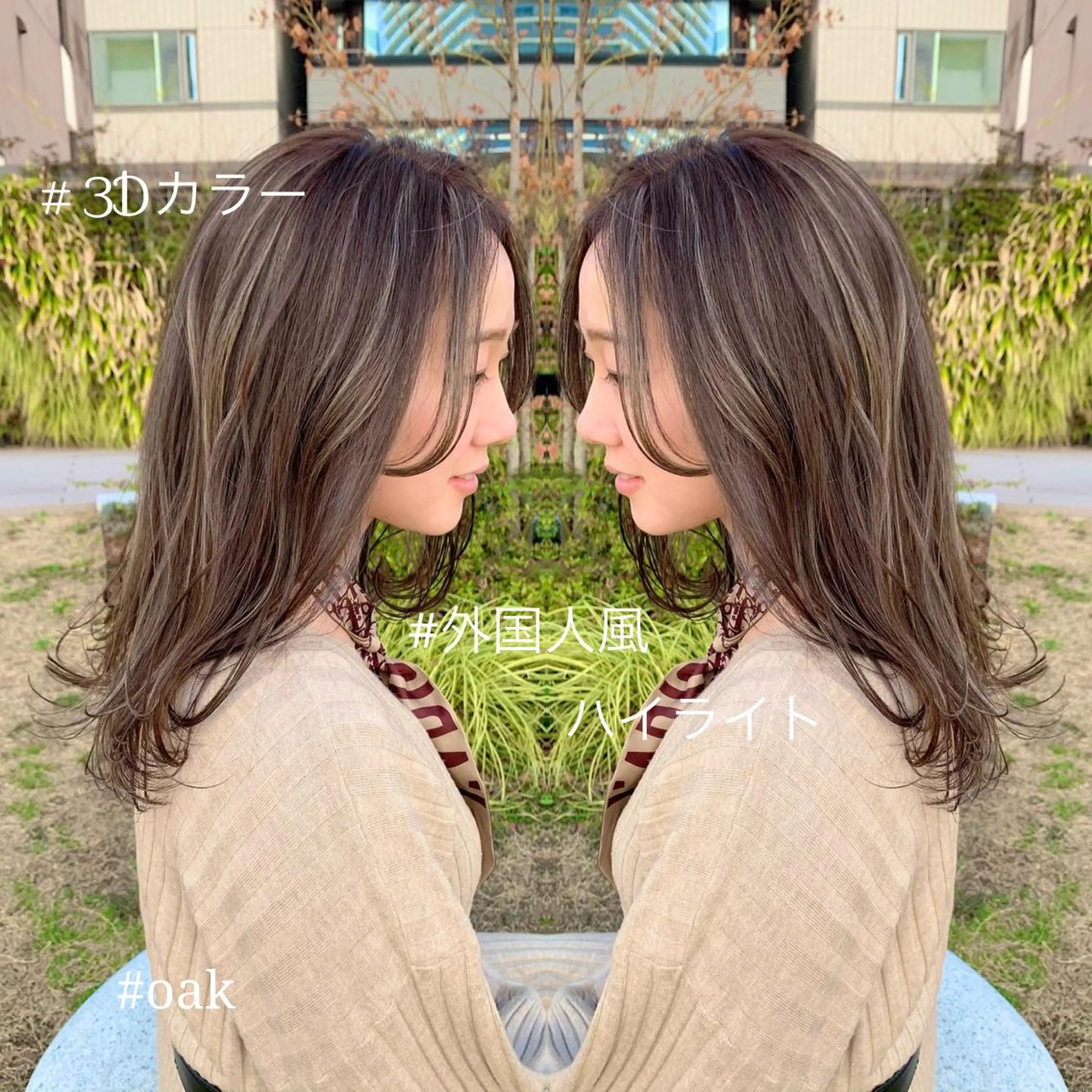 セミロング カラー パーマ ハイライトカラー 3Dハイライト 外国人風カラー ハイライト ストレートパーマ 前髪/ハイライト得意 安西駿一　【銀座】のヘアスタイル
