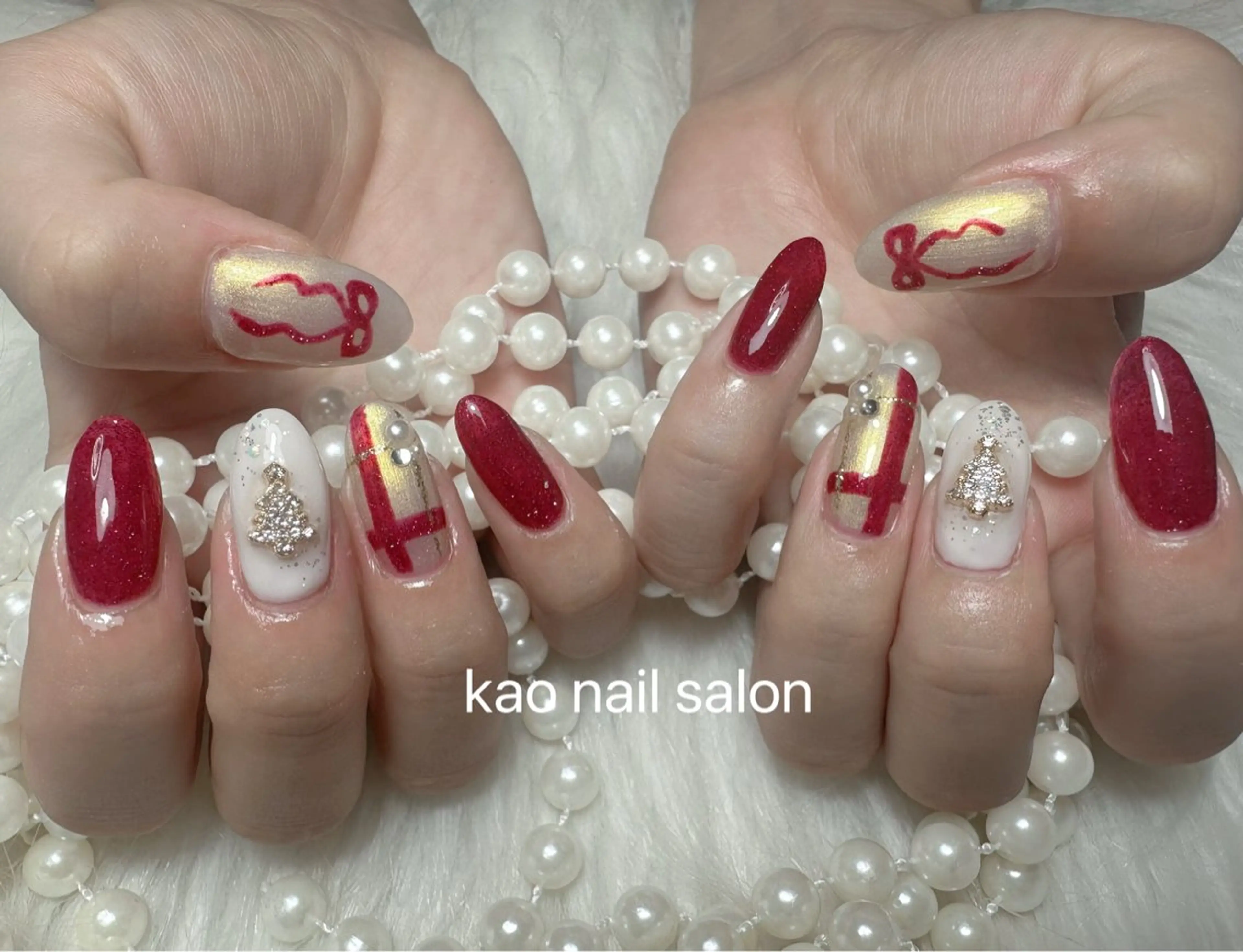 ネイル 冬ネイル クリスマス ハンドネイル kao nail マグネット/長さだしのネイルデザイン