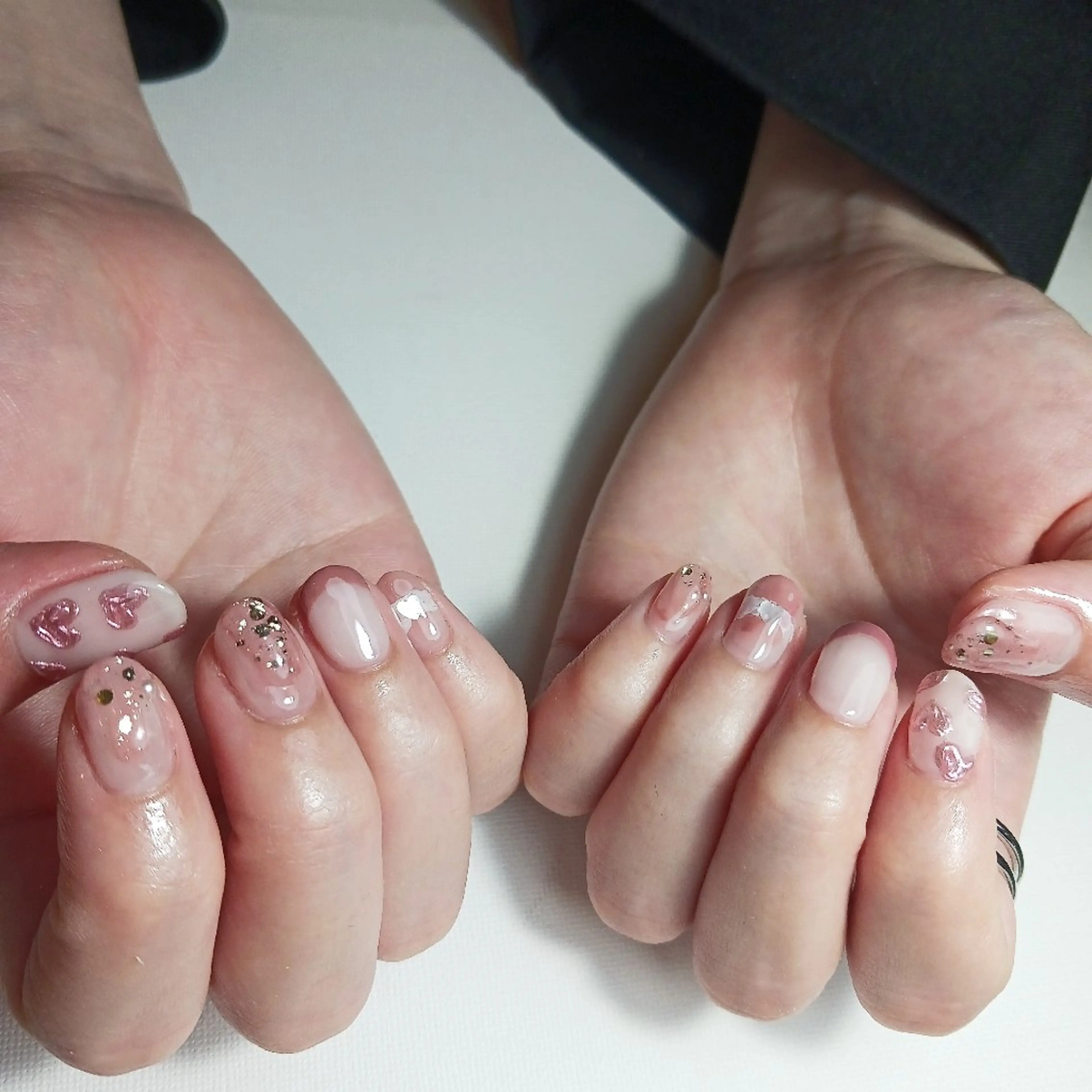 ネイル ジェルネイル ハート 持ち込み ピンク ショートネイル ハンドネイル owlnail /持込みデザイン専門のネイルデザイン