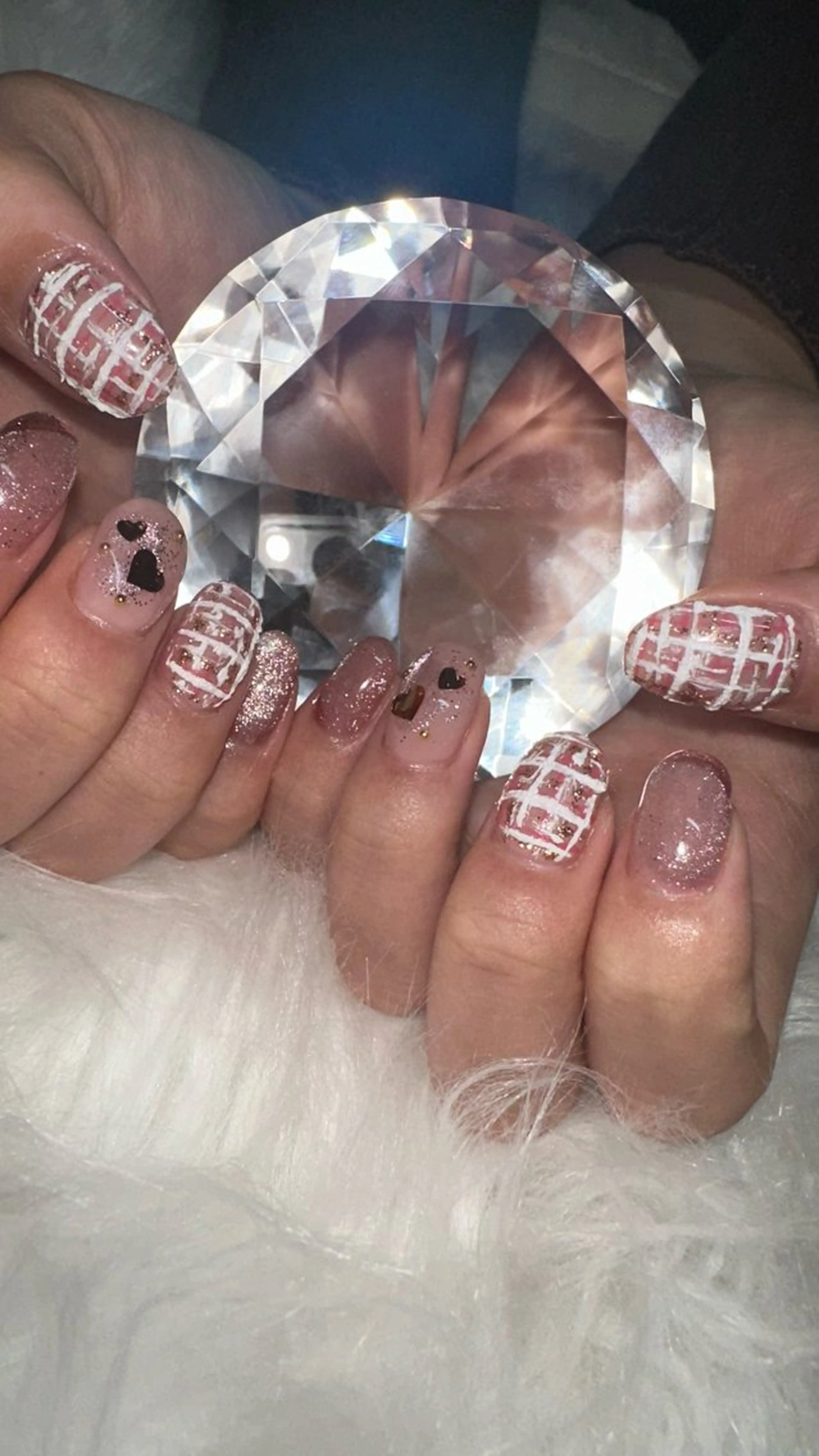 ネイル マグネットネイル ピンク ツイードネイル 冬ネイル ハンドネイル フットネイル 🤎CHARME NAIL🤎のネイルデザイン