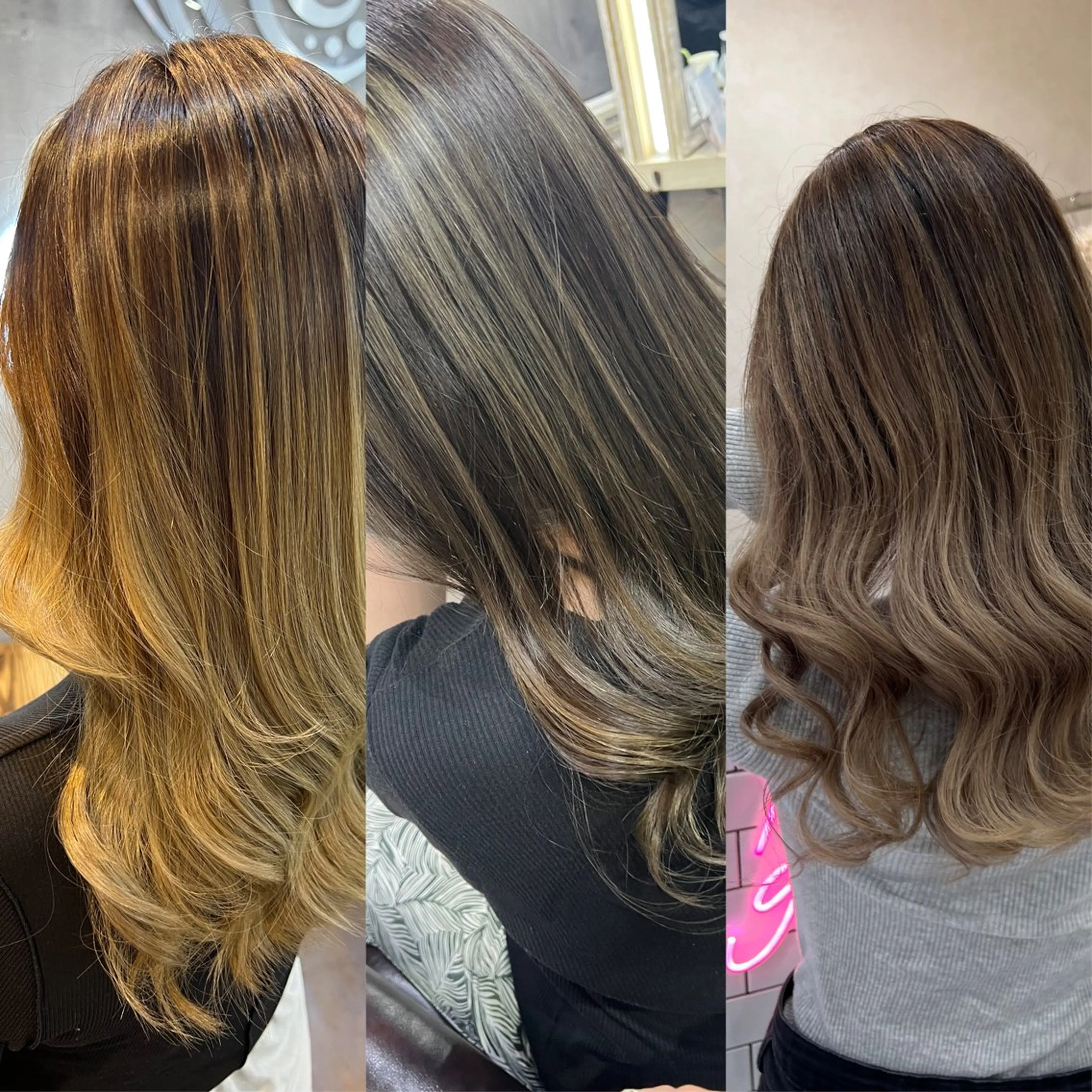 セミロング カラー ヘアアレンジ シールエクステ セミロングパーマ バレイヤージュ ダブルカラー グラデーションカラー ミルクティーハイトー ン💖Mikaのヘアスタイル