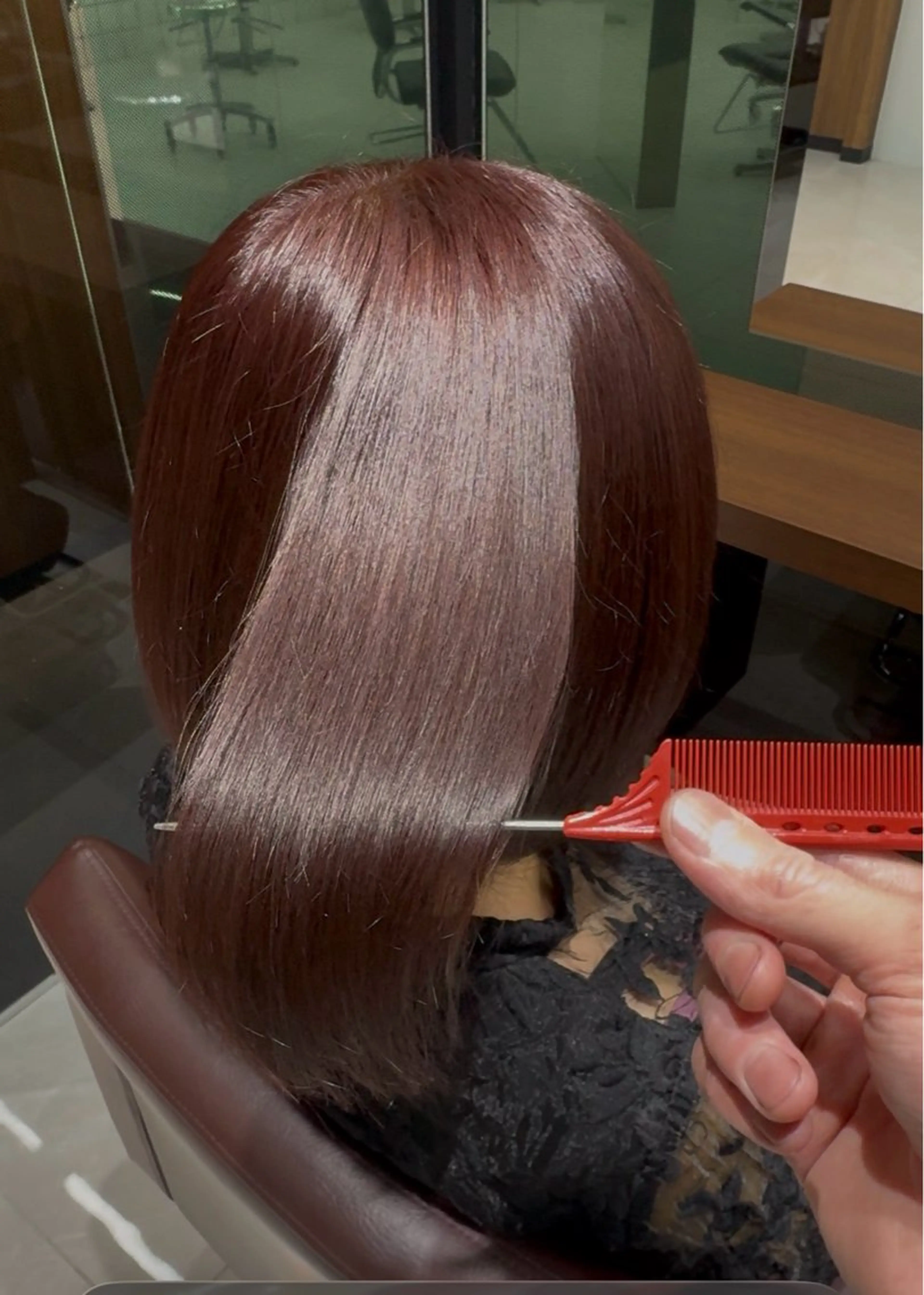 ミディアム カラー ブリーチ ブラウンカラー ブリーチなしカラー レッドカラー レッドブラウン ヘアカラー 宗形 建哉/渋谷のヘアスタイル