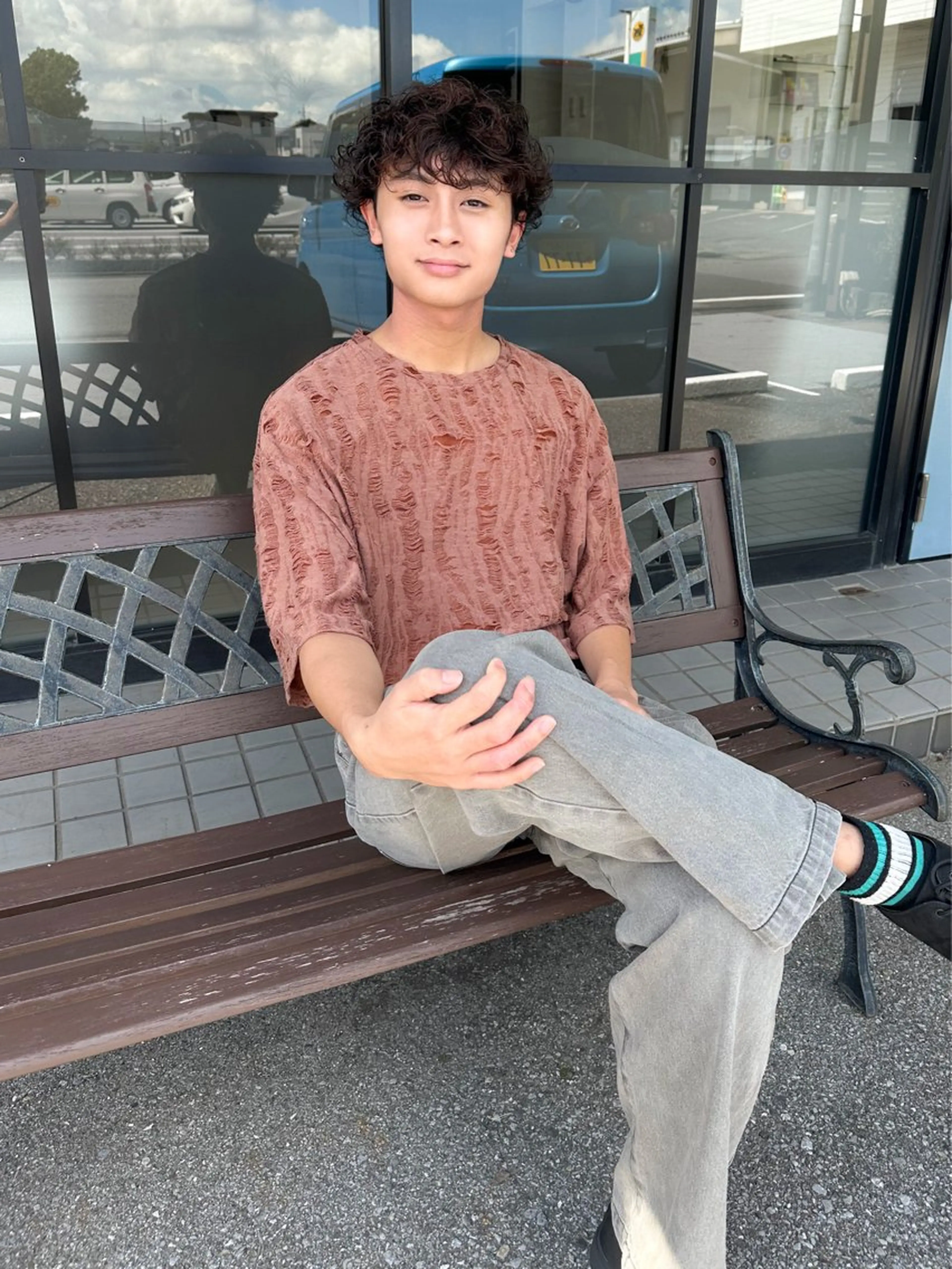 ショート カラー パーマ ヘアアレンジ メンズ スペインカール カット パーマ VIVIE【ヴィヴィ】所属・髪質改善/韓国風 レイヤー/田村祐樹のヘアスタイル