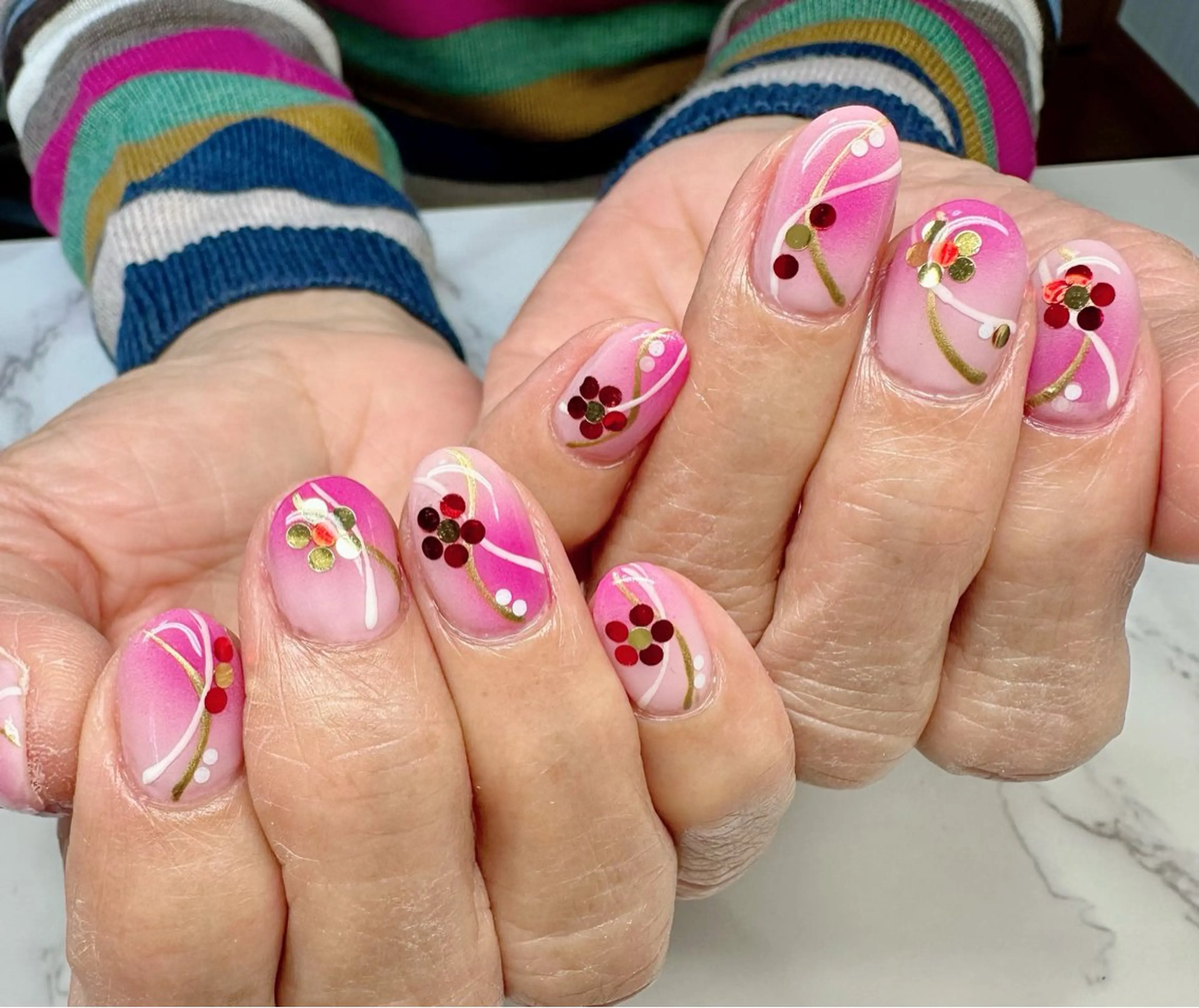 ネイル アートネイル チークネイル フレンチネイル キラキラネイル ラメ(グリッター) M.N_ nailのネイルデザイン