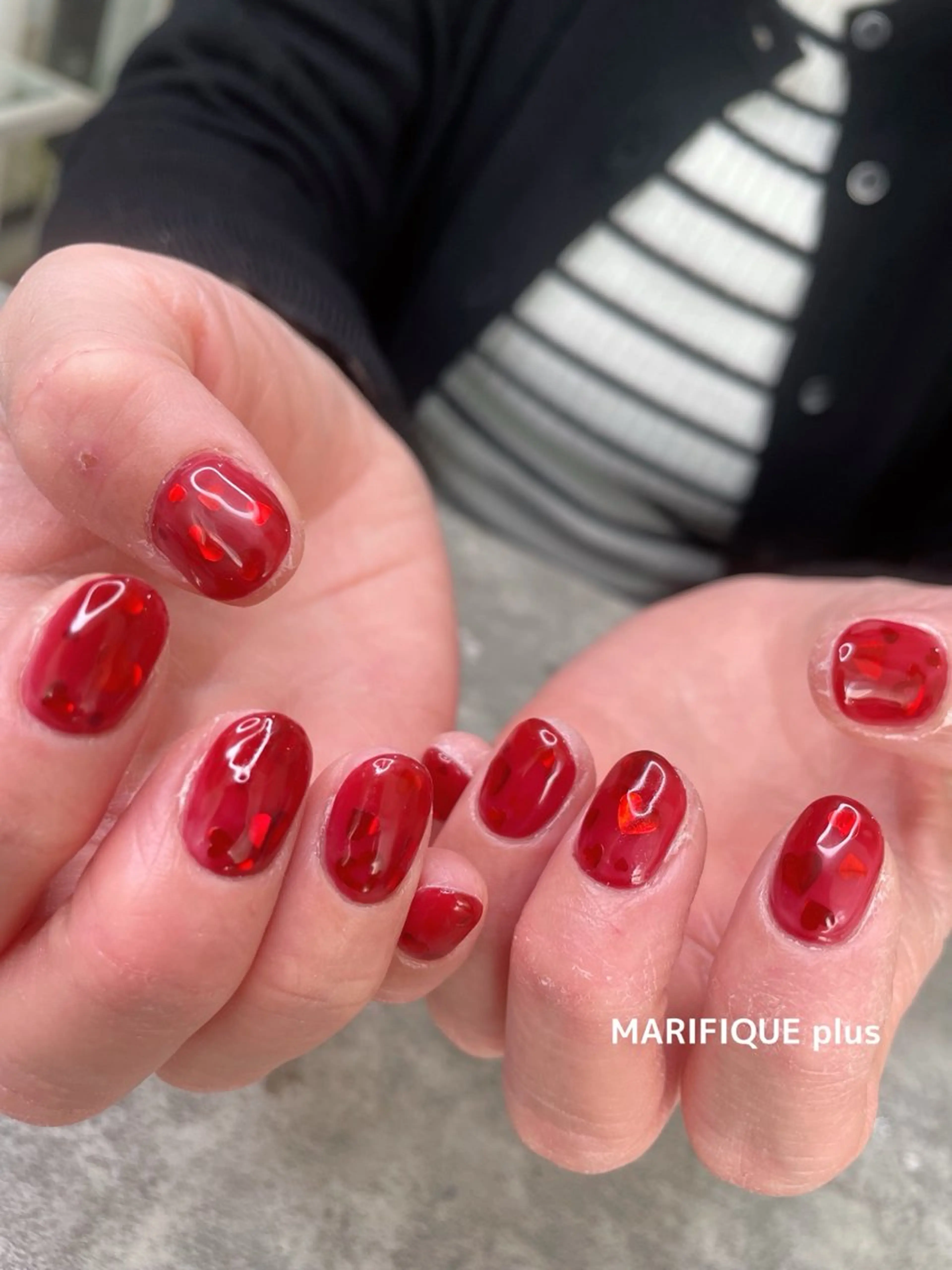 ネイル ハート 赤色 バレンタイン ハンドネイル ma riのネイルデザイン