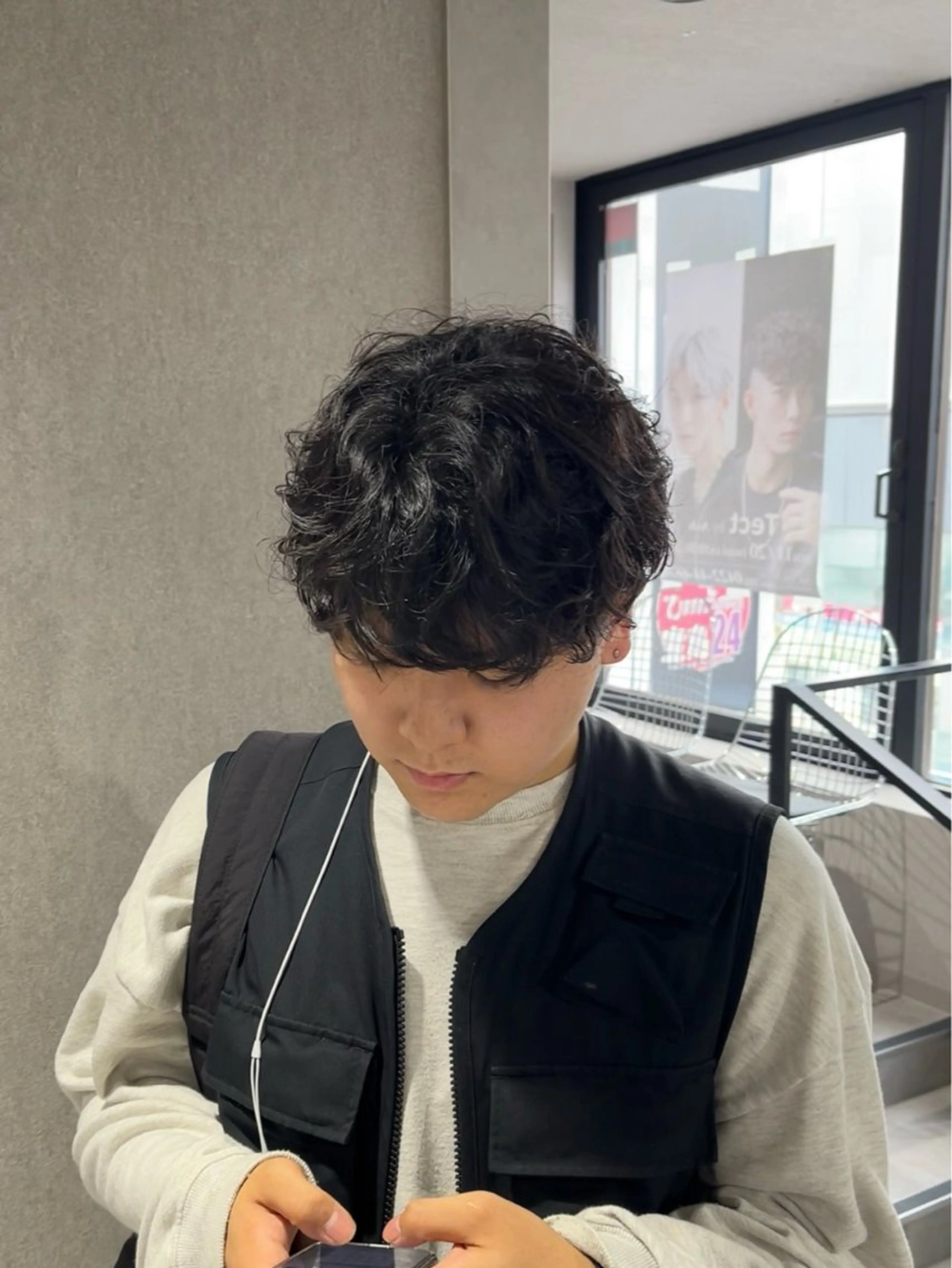 ショート カラー パーマ メンズ メンズパーマ カット パーマ 【シャドウパーマ センターパート】義心のヘアスタイル