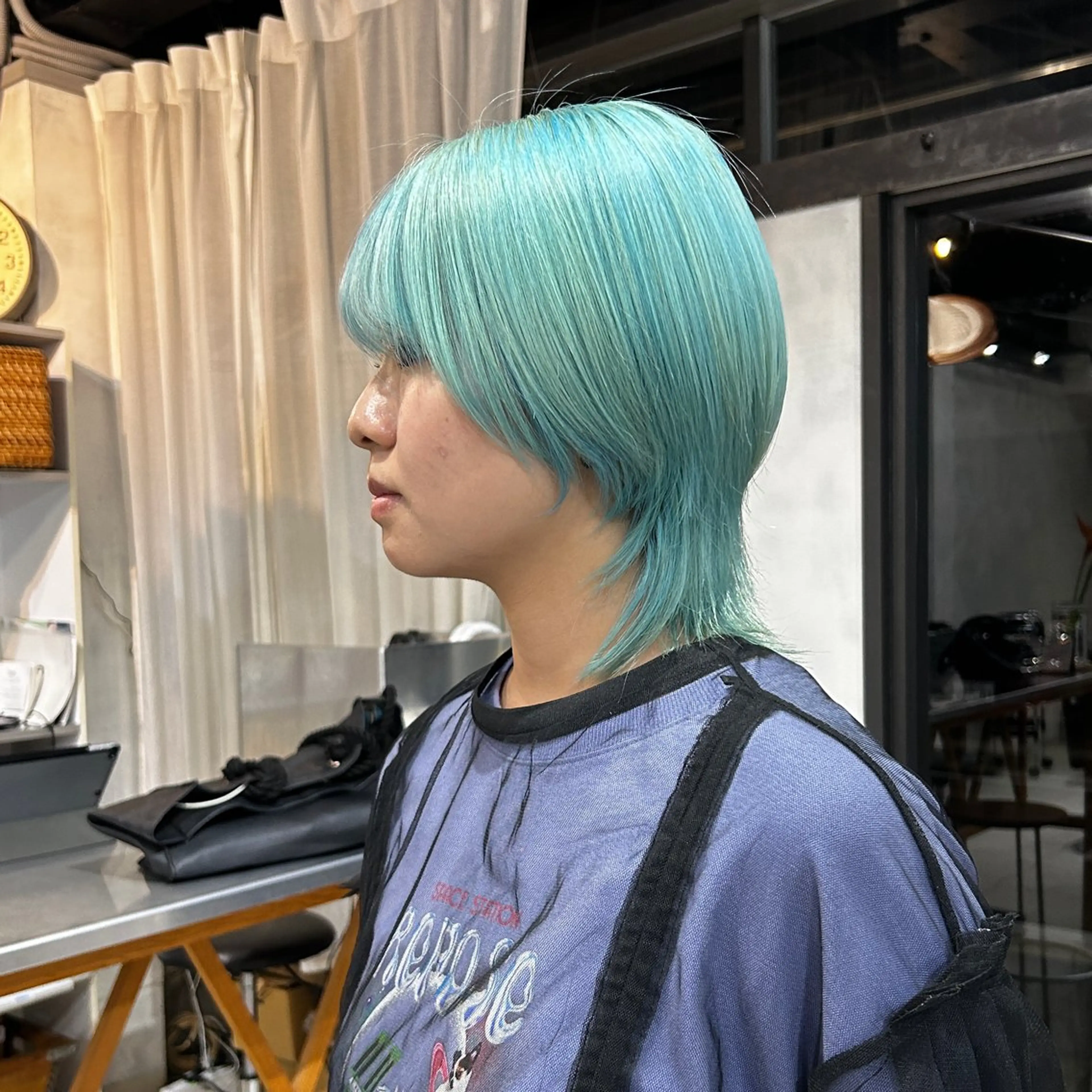 ミディアム カラー ミント ミントグリーン ヘアカラー トリートメント 京都/カラー/松野 翔のヘアスタイル