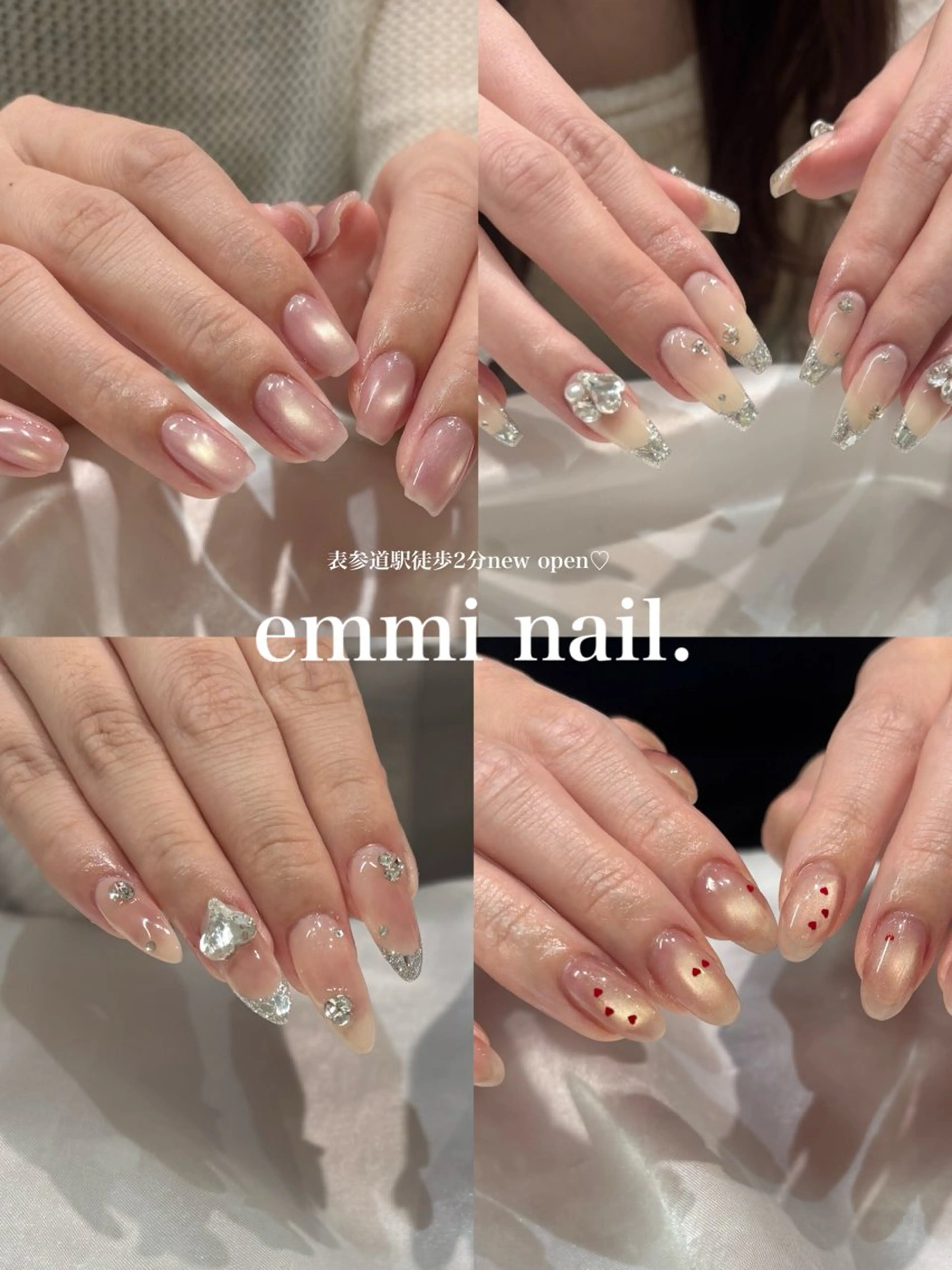 ネイル チークネイル フレンチネイル ガーリー キラキラネイル オフィスネイル ハンドネイル GO TODAY SHAiRE SALON 表参道colore店所属・emmi nailのネイルデザイン