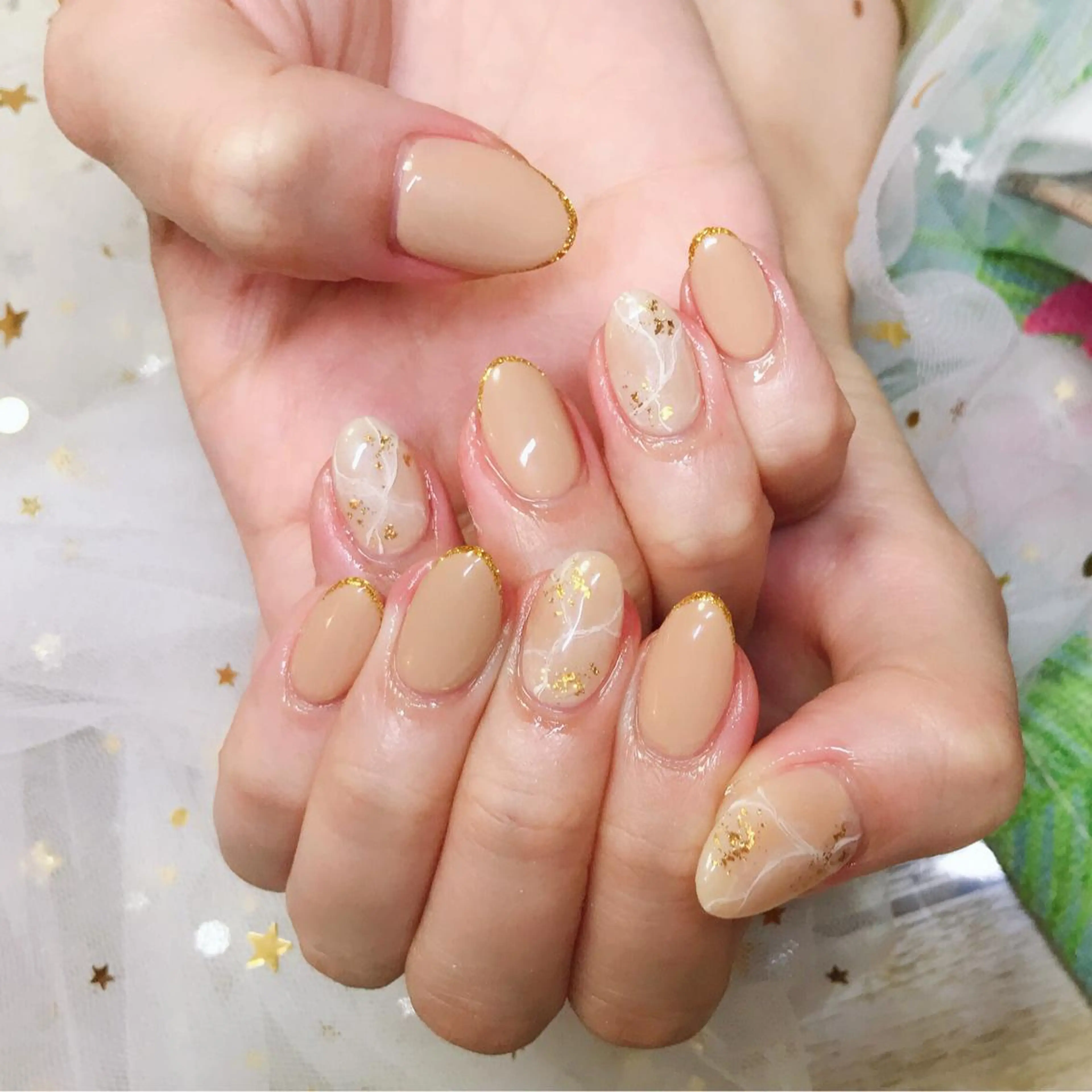 カラー ネイル アートネイル ジェルネイル ラメ(グリッター) 大理石ネイル(マーブル) パラジェル Q Free nailsのネイルデザイン