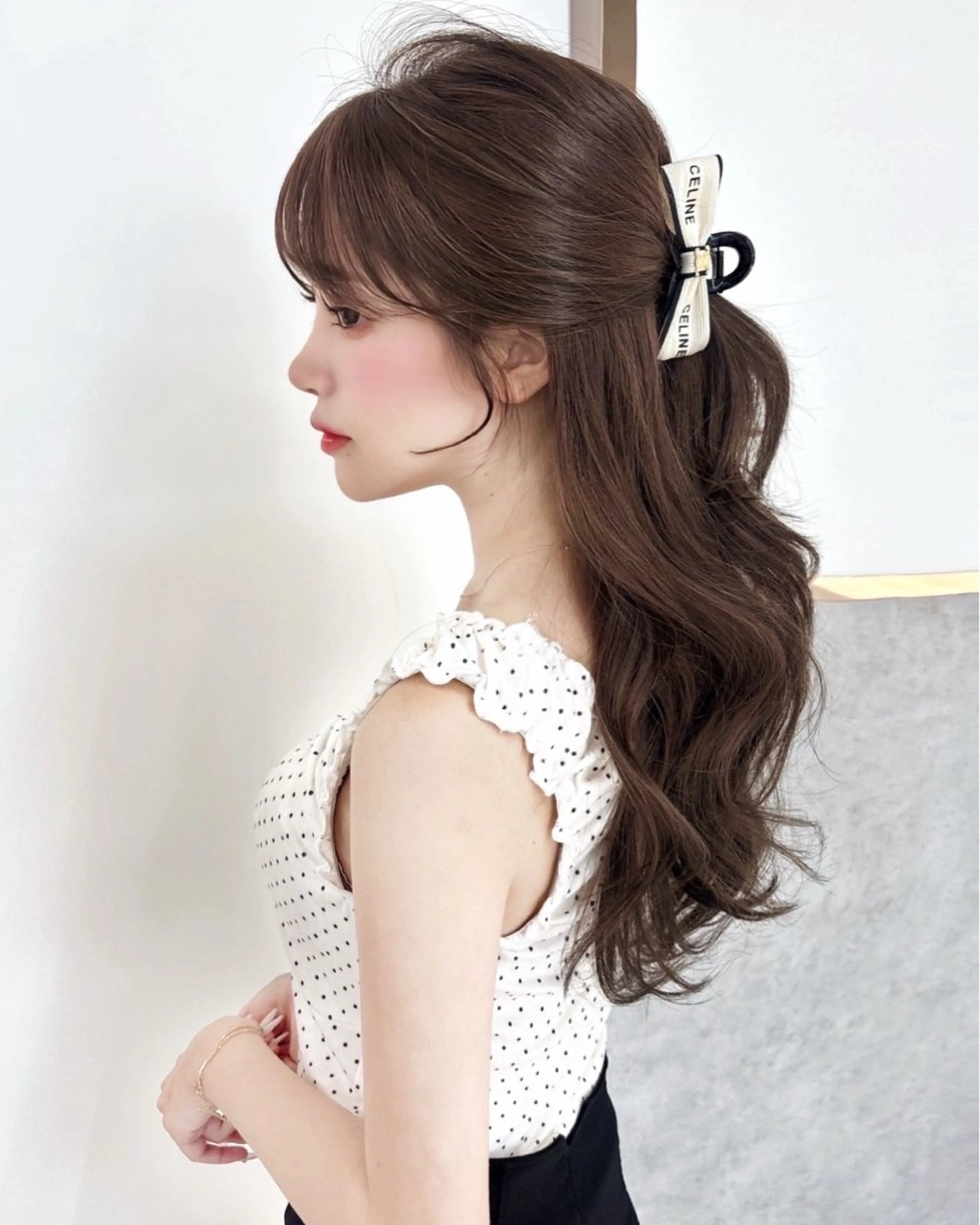 ミディアム ボブ 韓国風ヘア レイヤーカット トリートメント ヘアカラー rina／ベージュ ワンホン/韓国ヘアのヘアスタイル