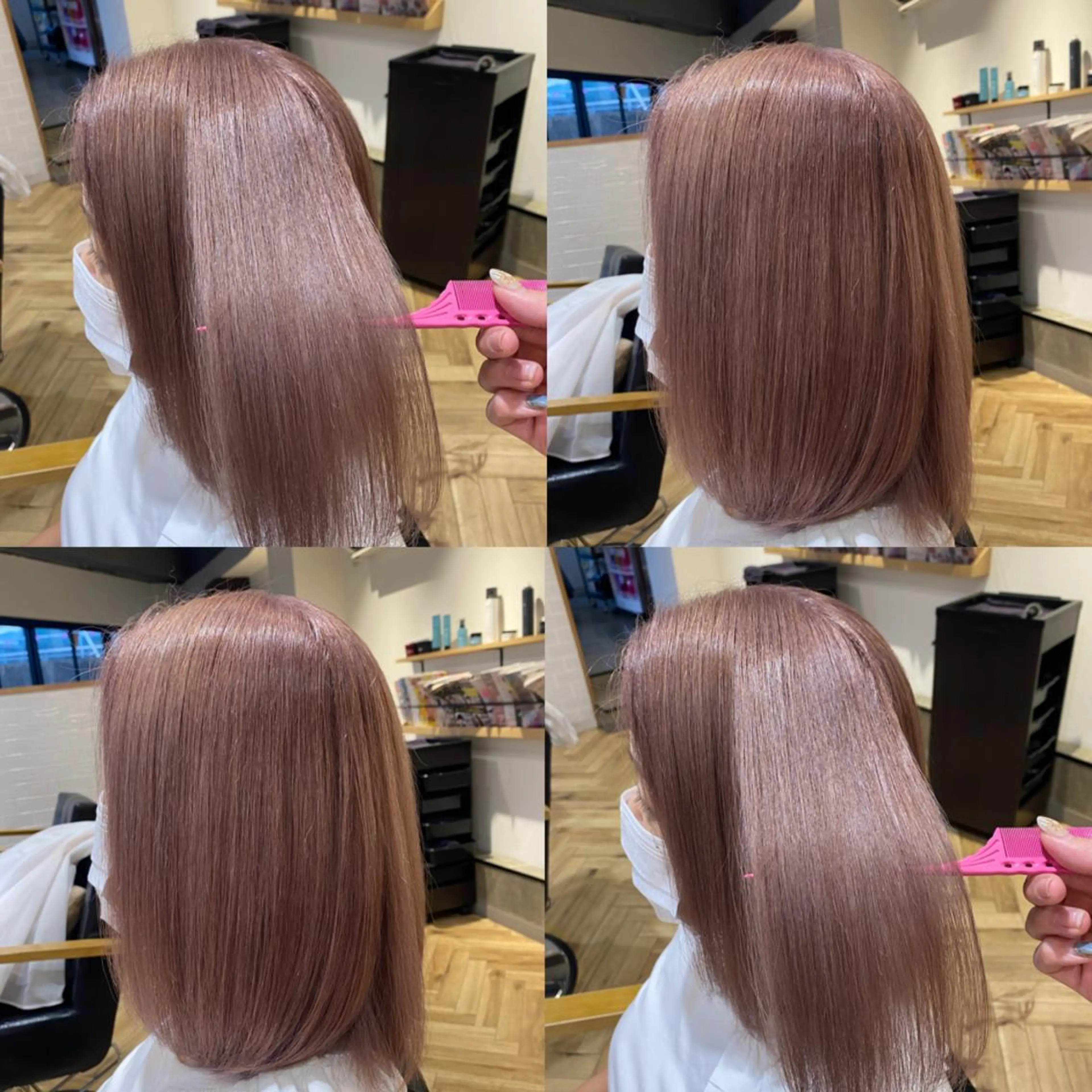 ミディアム カラー ベージュカラー ブリーチ ピンクカラー ピンクベージュ 艶カラー/韓国顔周り 🎀mamiのヘアスタイル