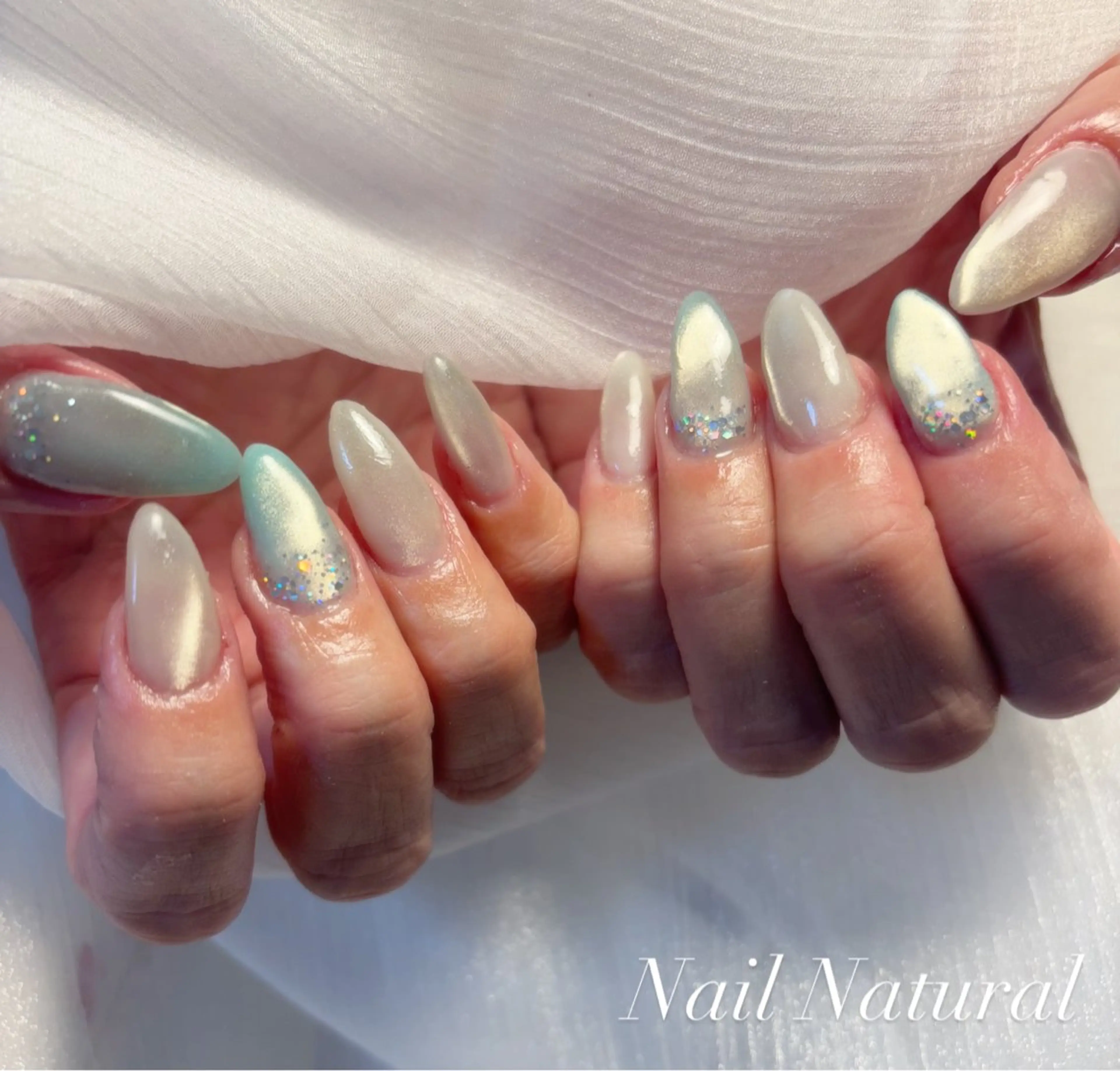 ネイル 水色 マグネットネイル ハンドネイル Nail salon Natulalのネイルデザイン