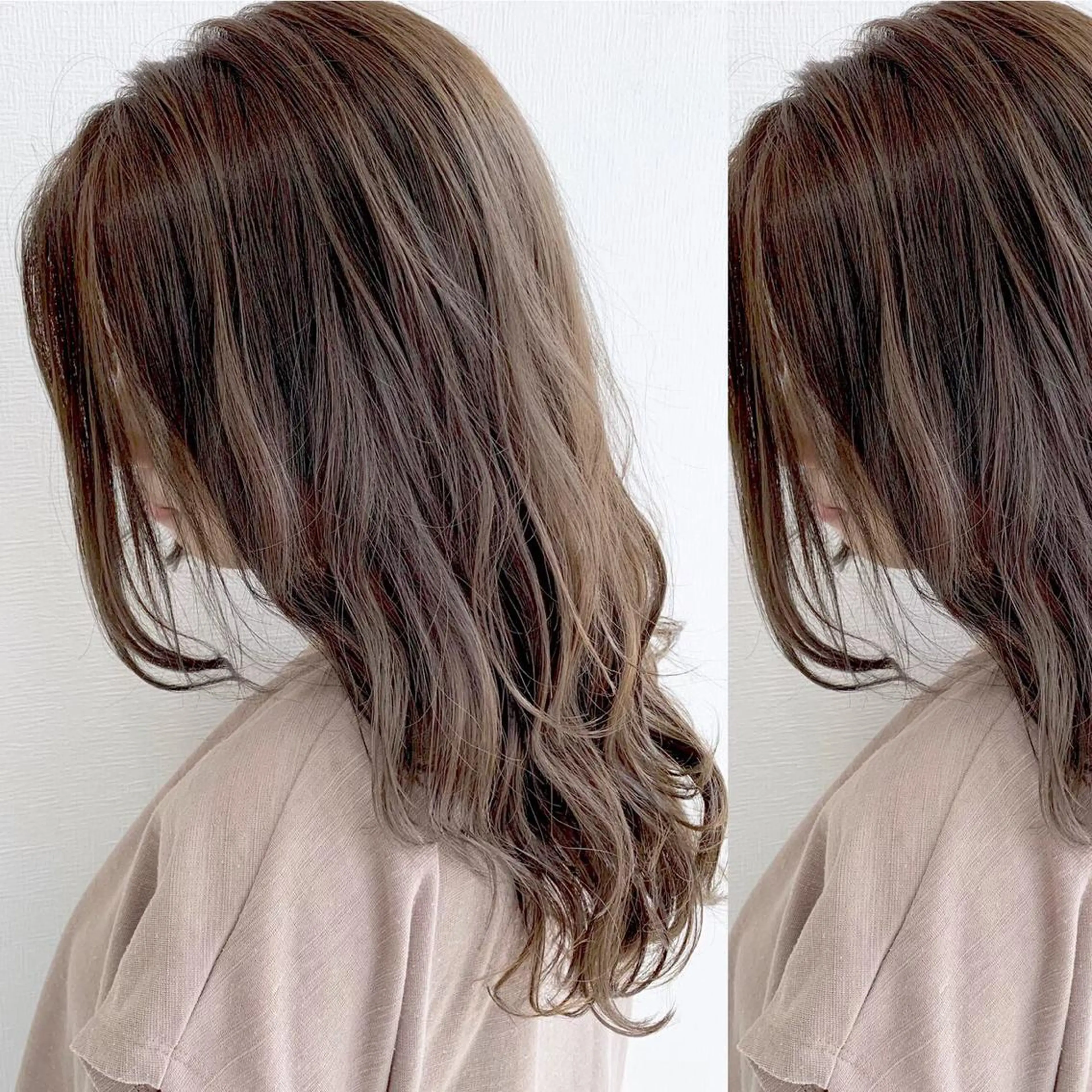 ミディアム カラー JuNブリーチに 縮毛矯正するプロのヘアスタイル